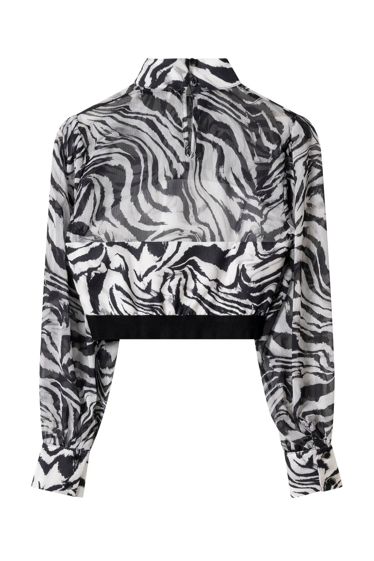 Zebra Desen Şifon Crop Bluz DESENLİ