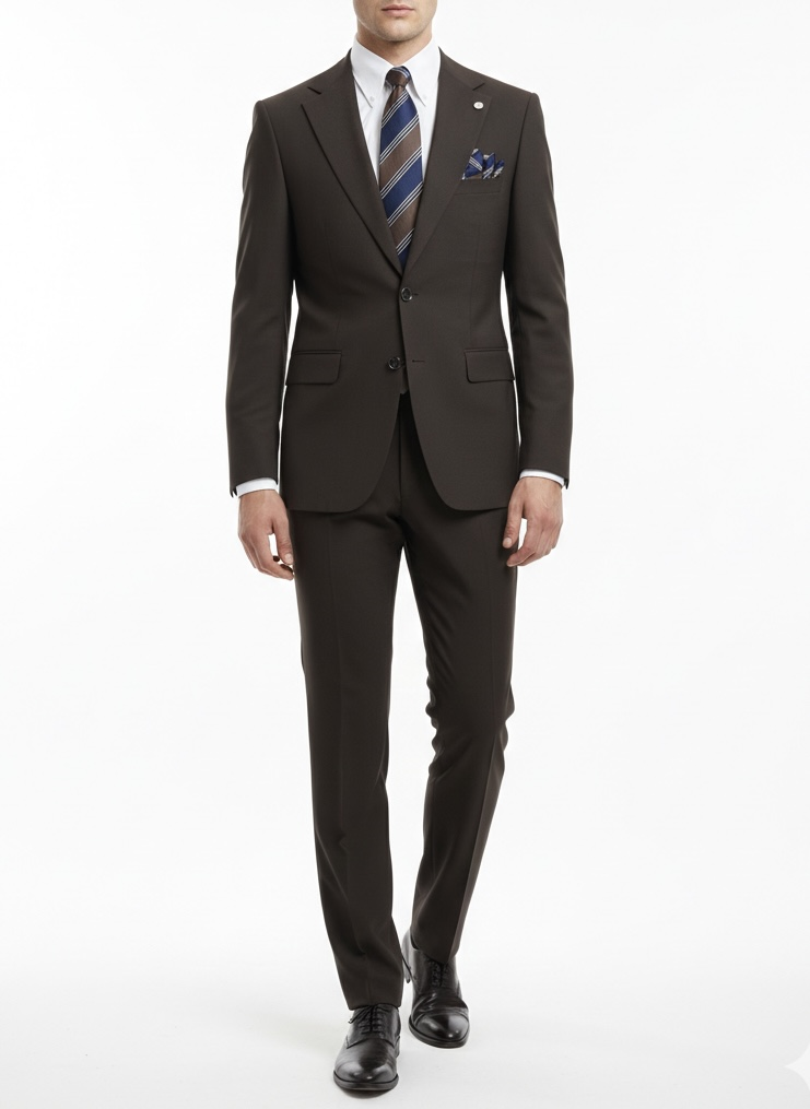 Erkek Slim Fit Acı Kahve Renk Takım Elbise