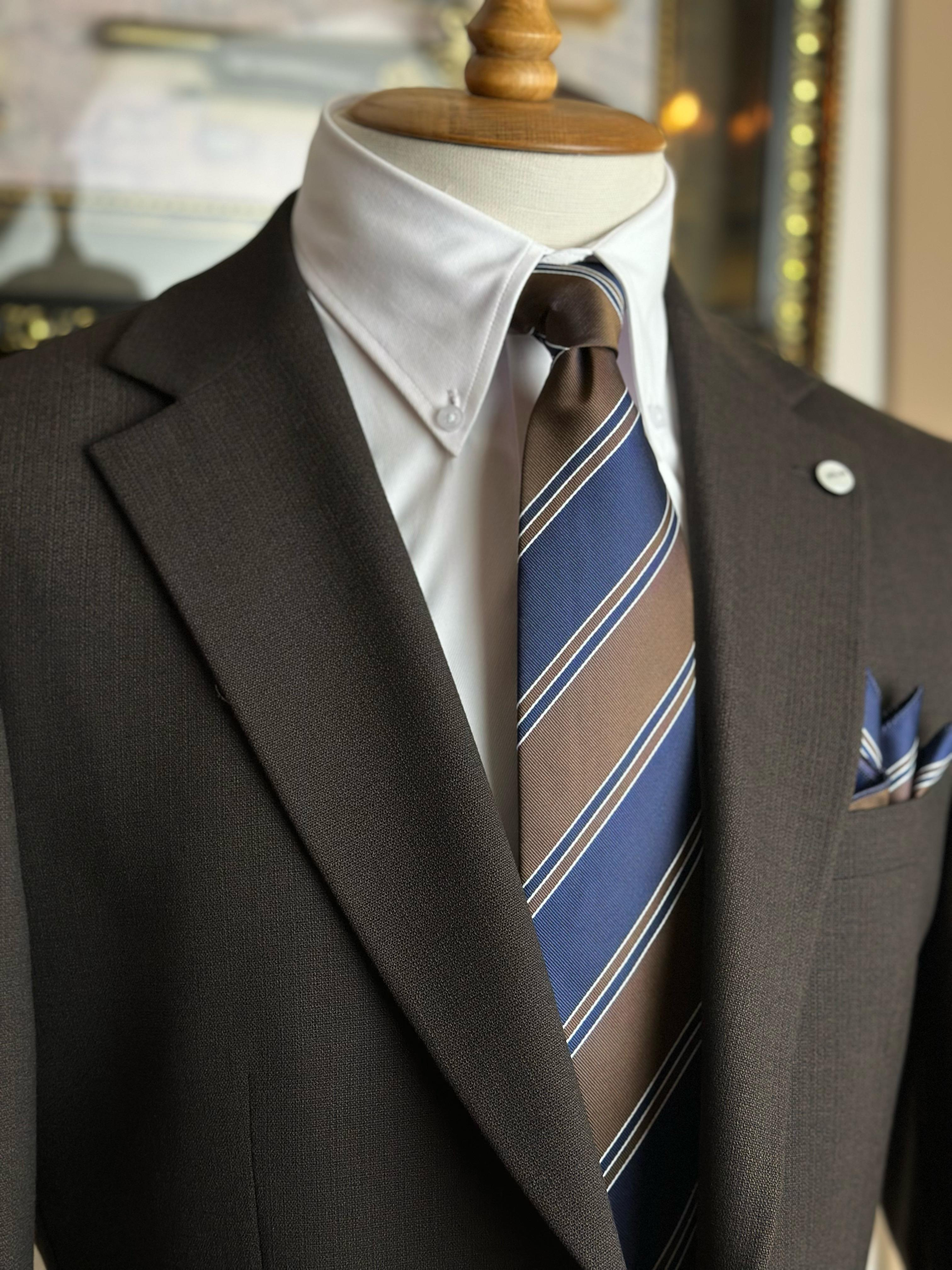 Erkek Slim Fit Acı Kahve Renk Takım Elbise