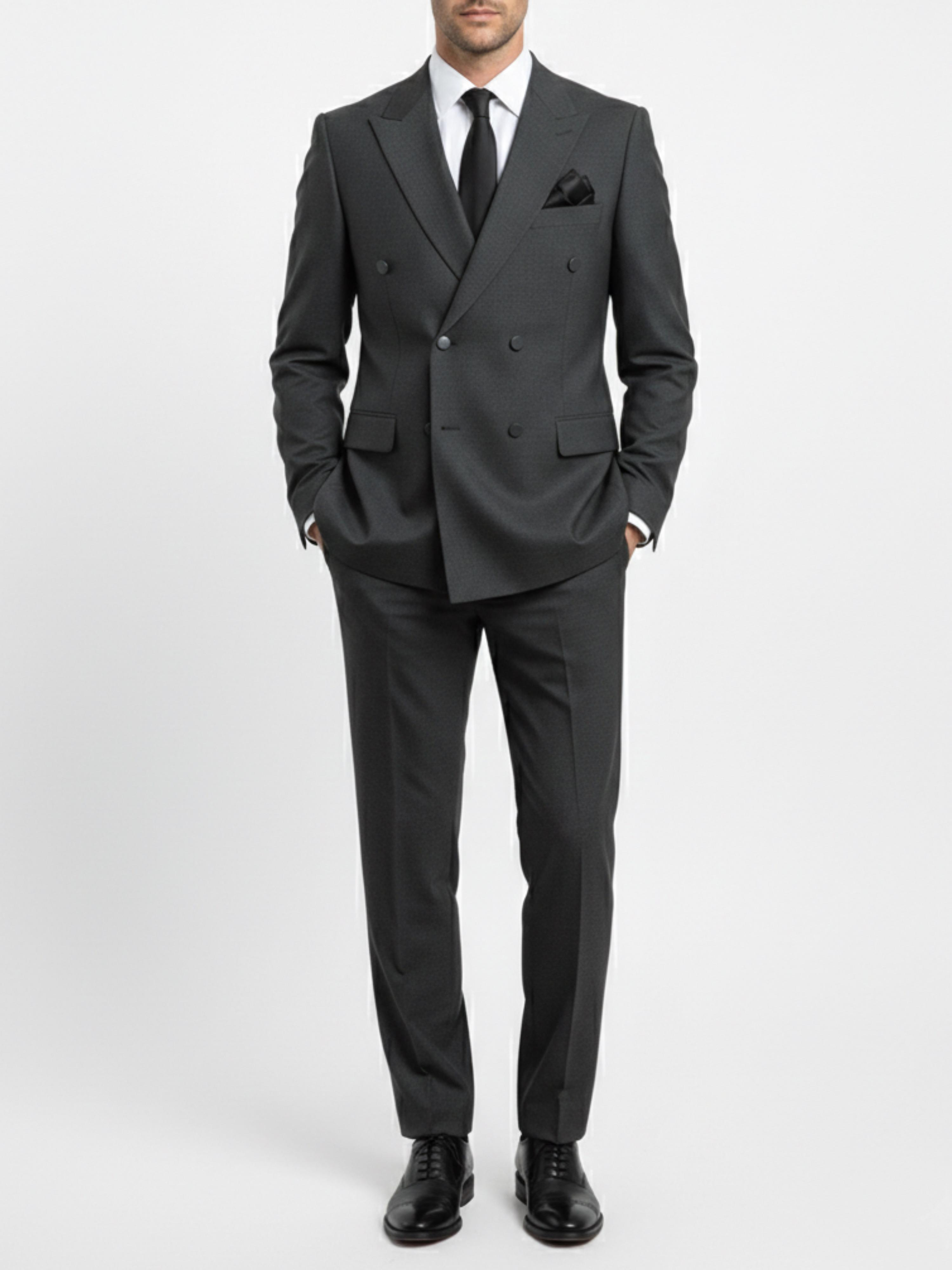 Erkek Slim Fit Antrasit Renk Kruvaze Takım Elbise