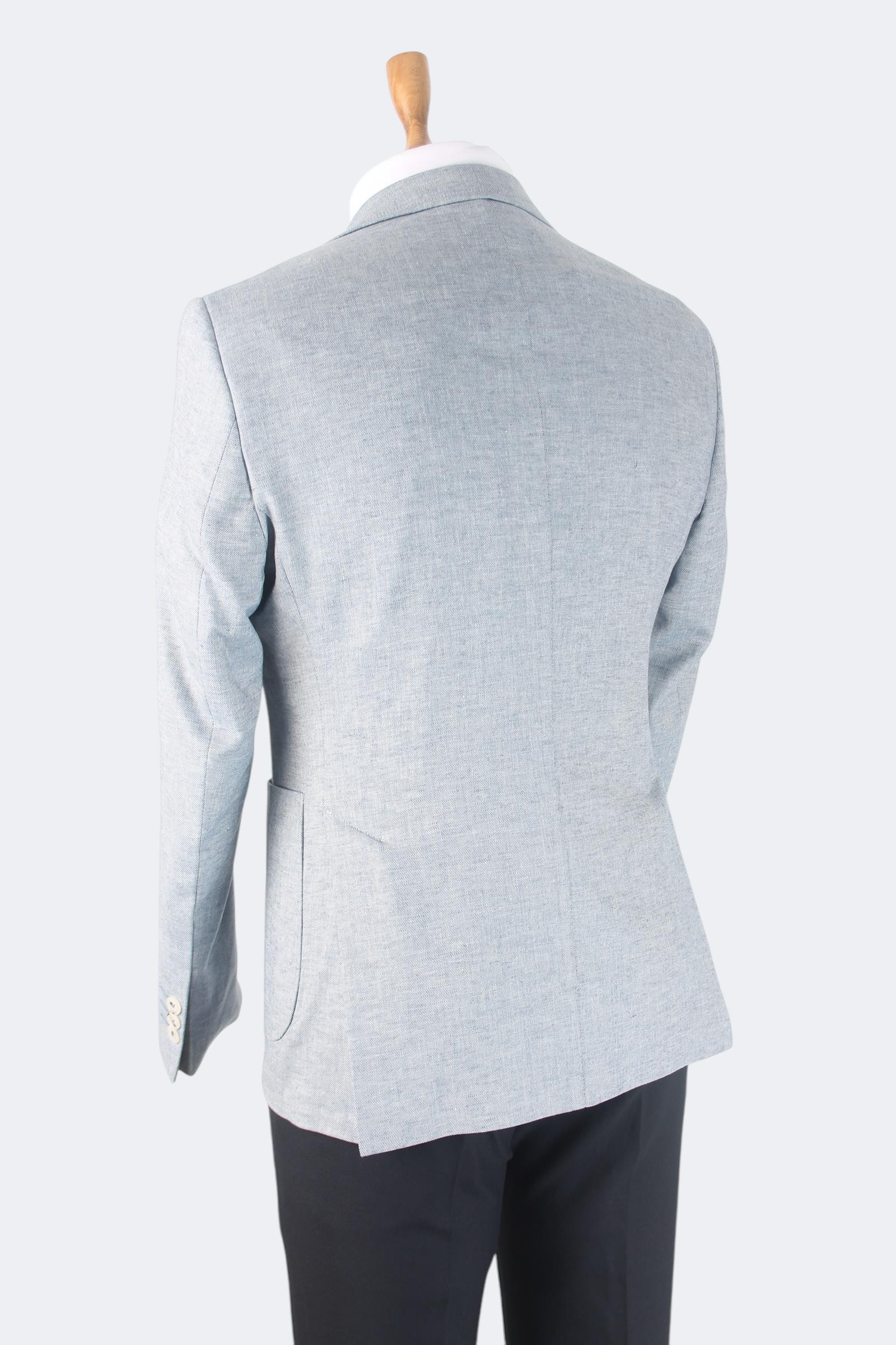 Erkek Slim Fit Buz Mavi Renk Keten Ceket