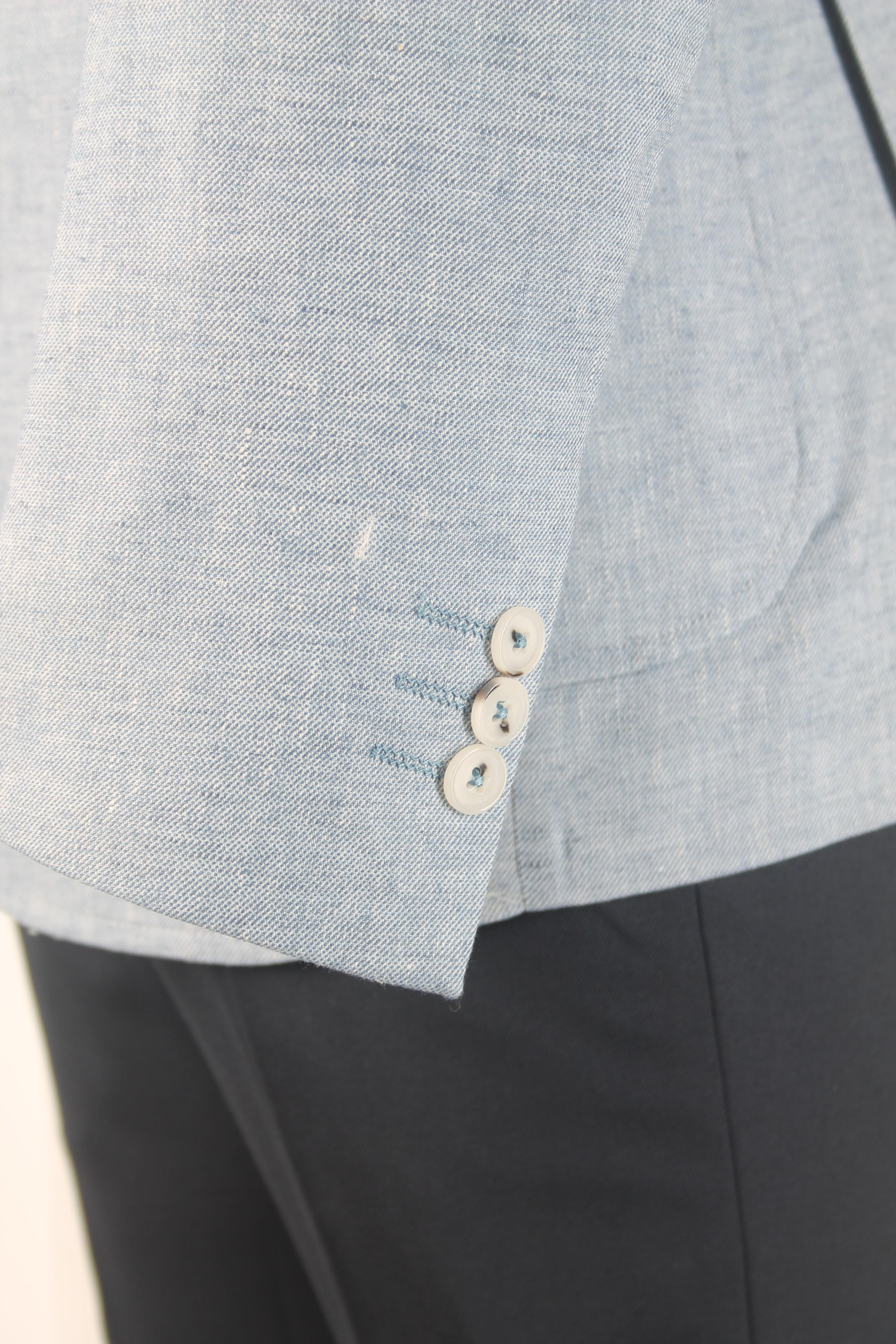 Erkek Slim Fit Buz Mavi Renk Keten Ceket