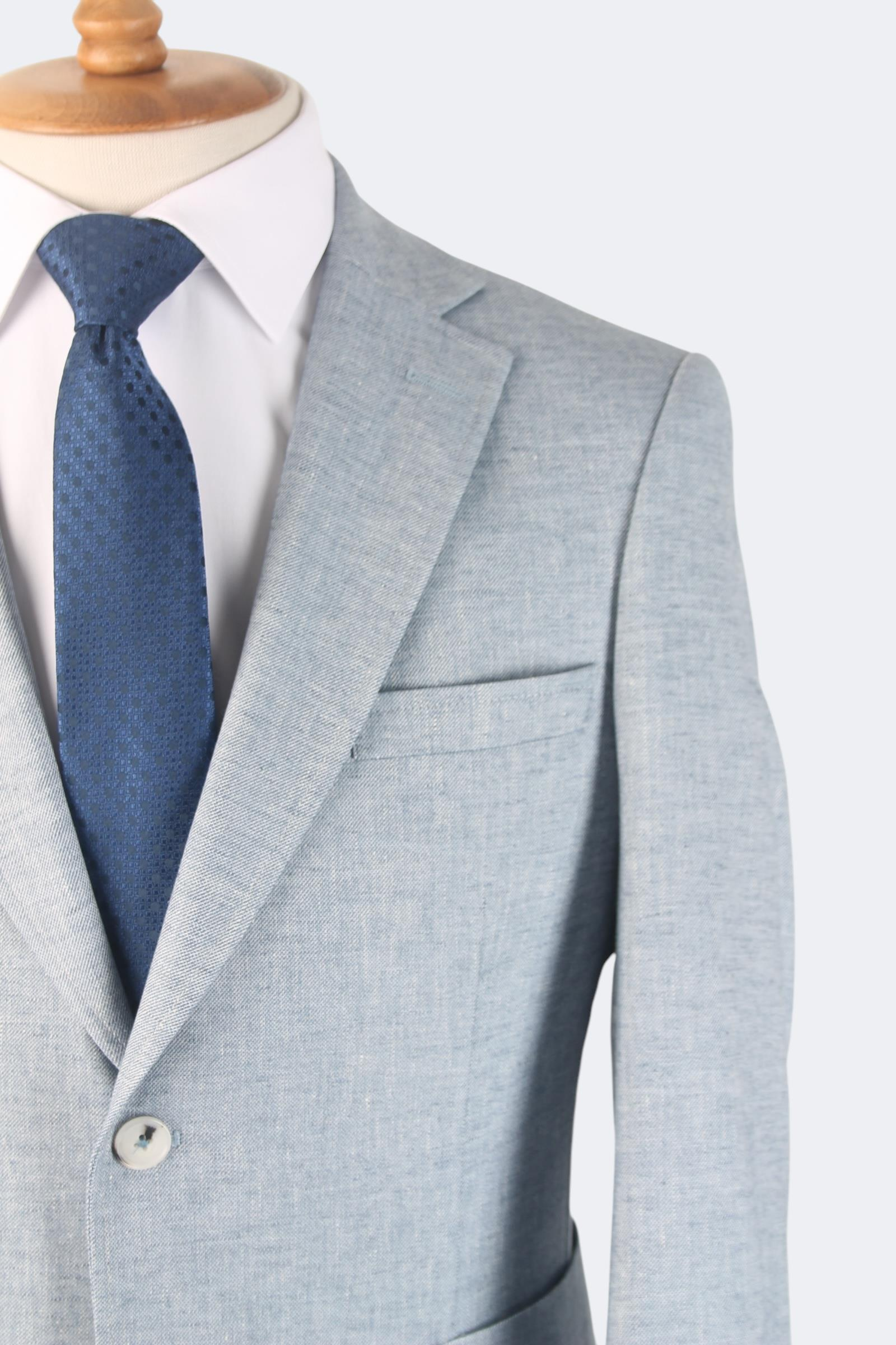 Erkek Slim Fit Buz Mavi Renk Keten Ceket