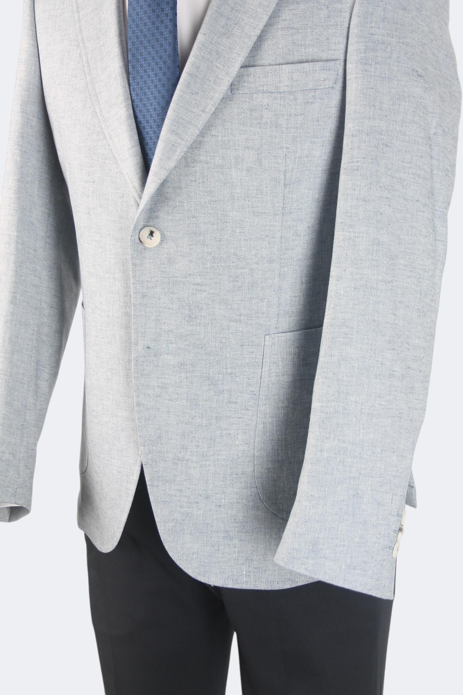 Erkek Slim Fit Buz Mavi Renk Keten Ceket