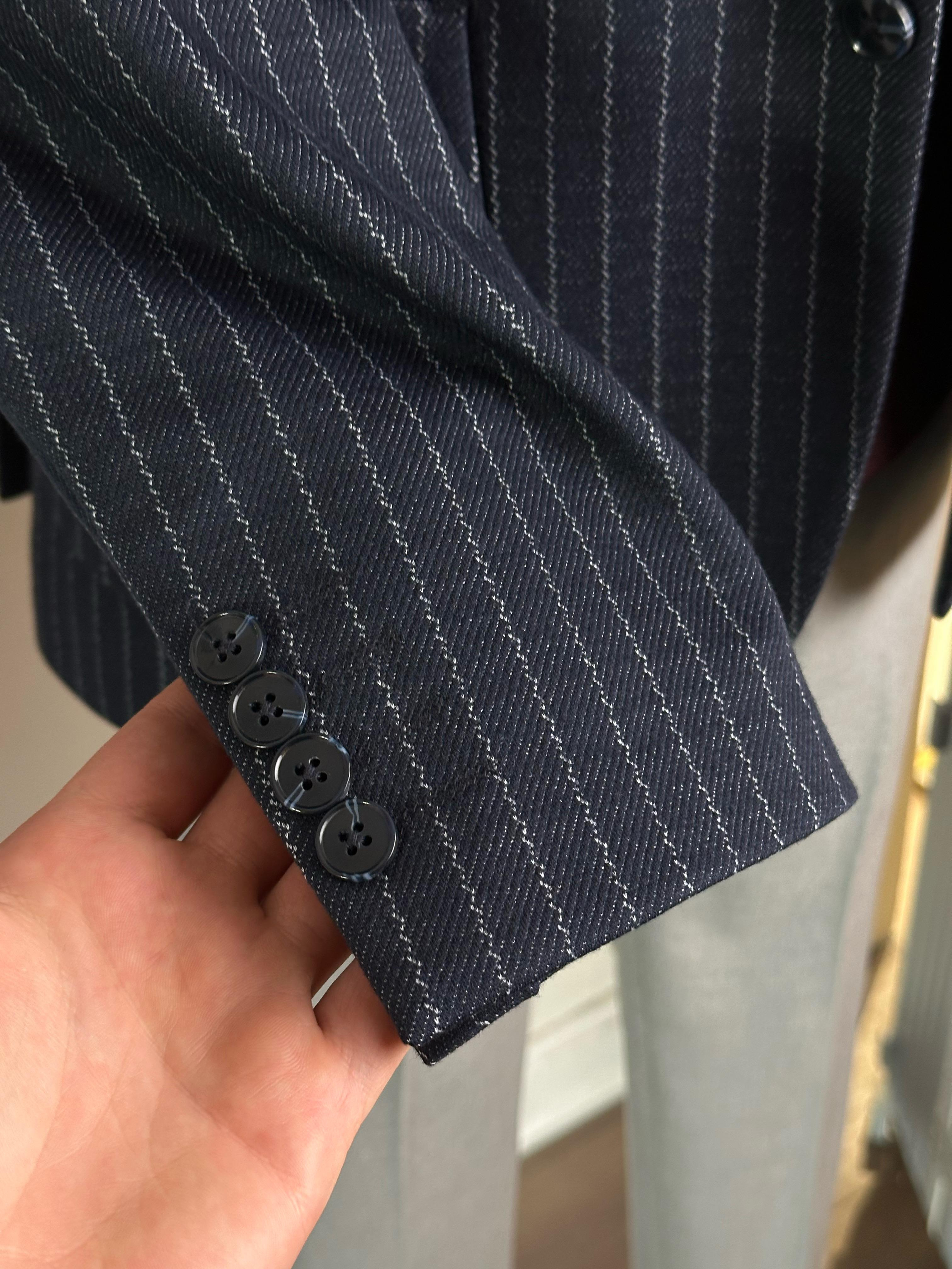 Erkek Slim Fit Çizgili Lacivert Renk Tek Ceket