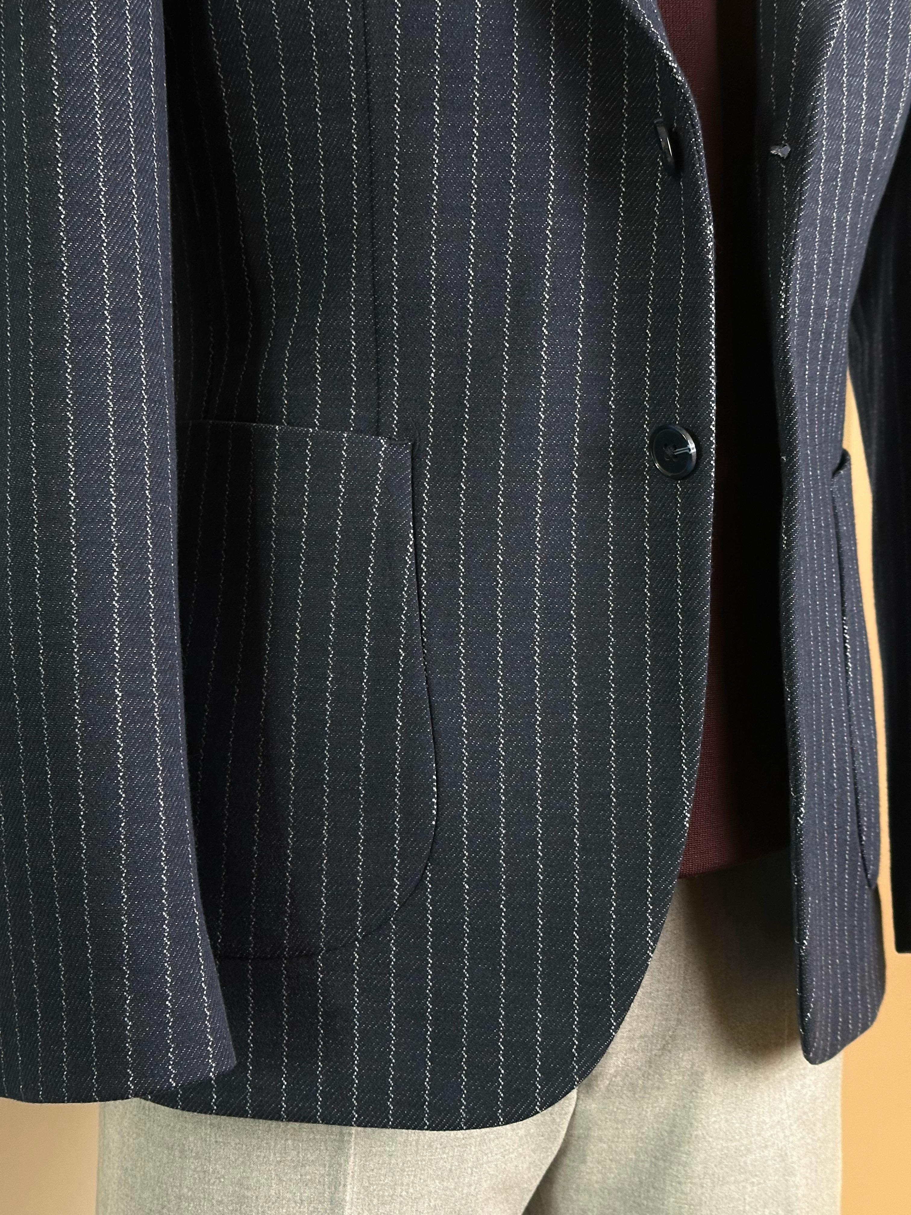 Erkek Slim Fit Çizgili Lacivert Renk Tek Ceket