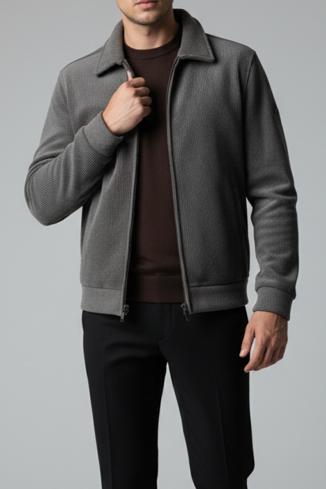 Erkek Slim Fit Gri Renk Polar Mont