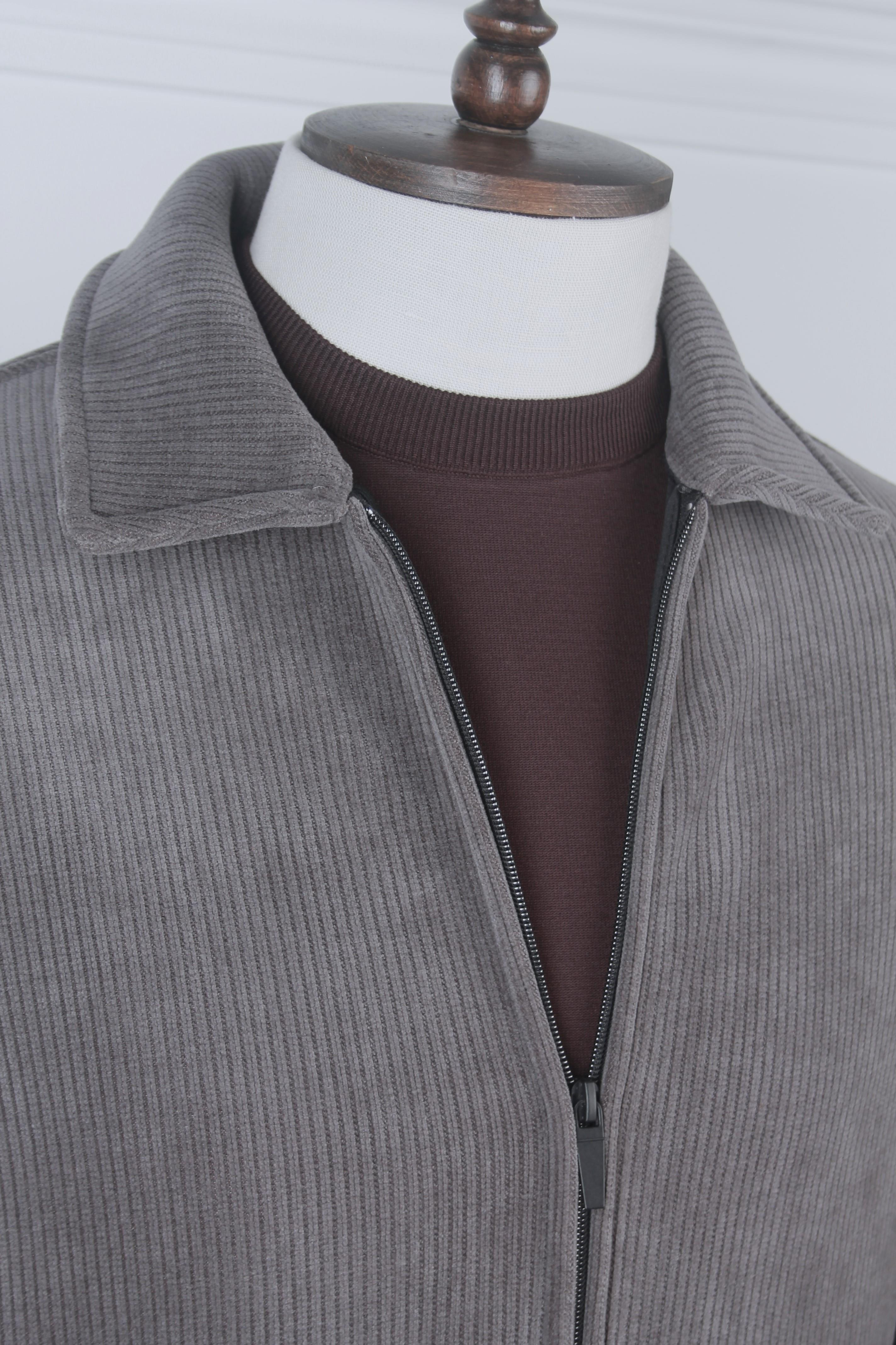 Erkek Slim Fit Gri Renk Polar Mont