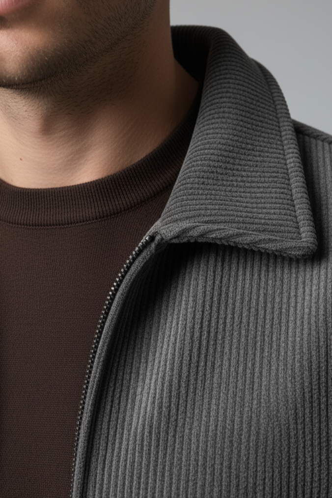 Erkek Slim Fit Gri Renk Polar Mont