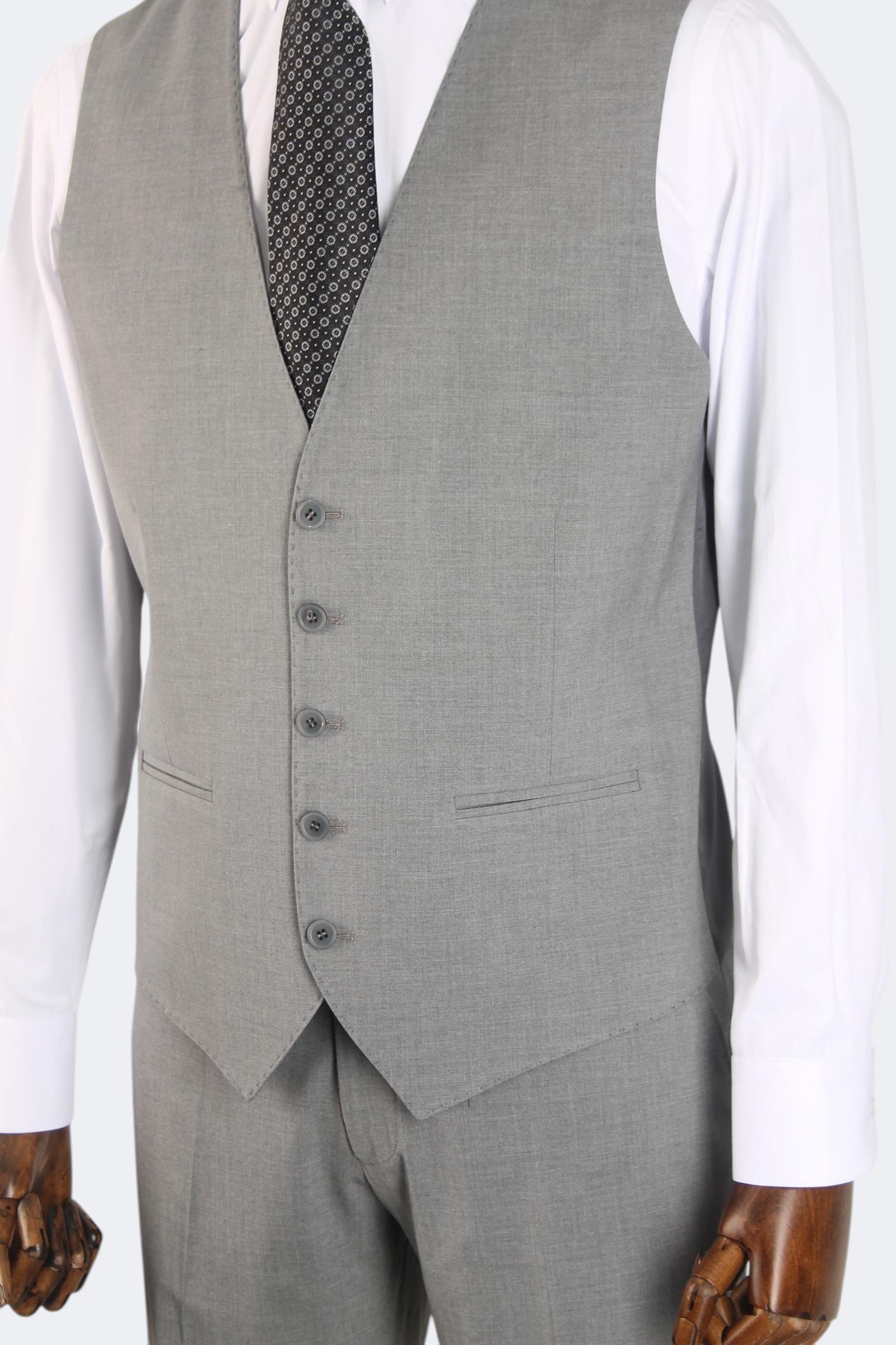 Erkek Slim Fit Gri Renk Yelekli Takım Elbise