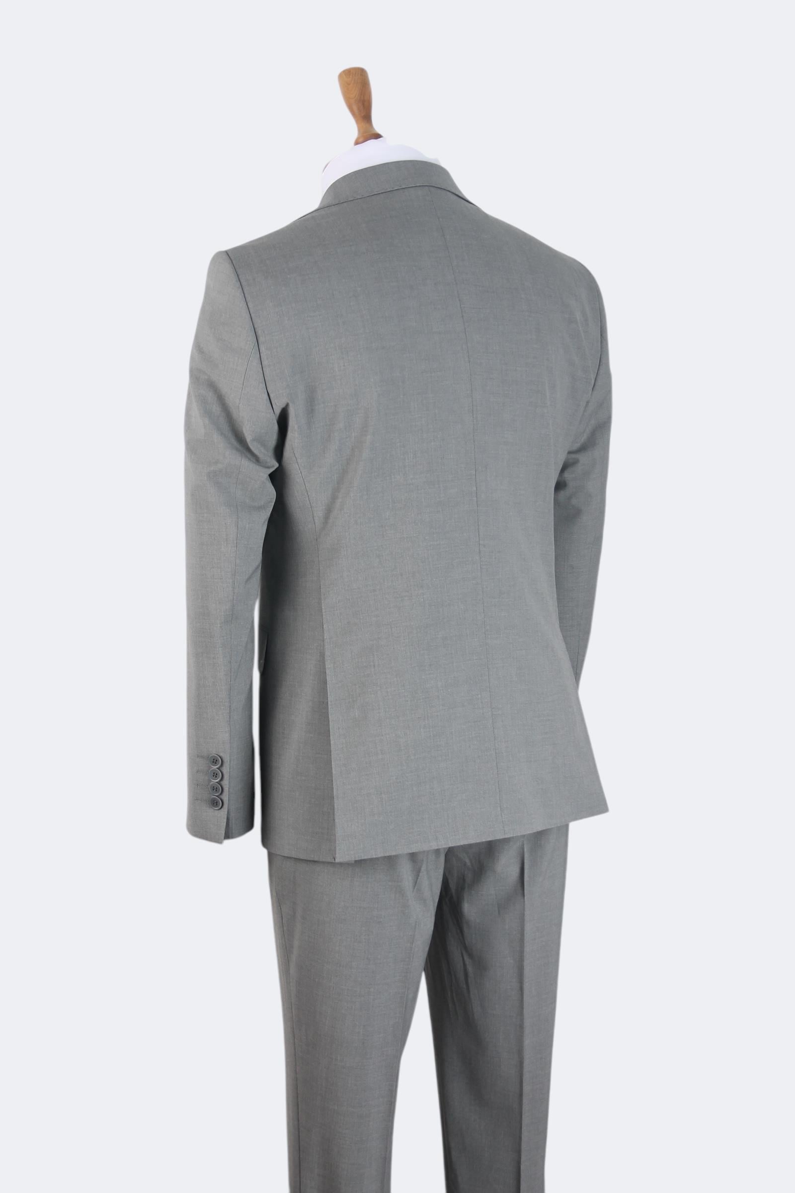 Erkek Slim Fit Gri Renk Yelekli Takım Elbise