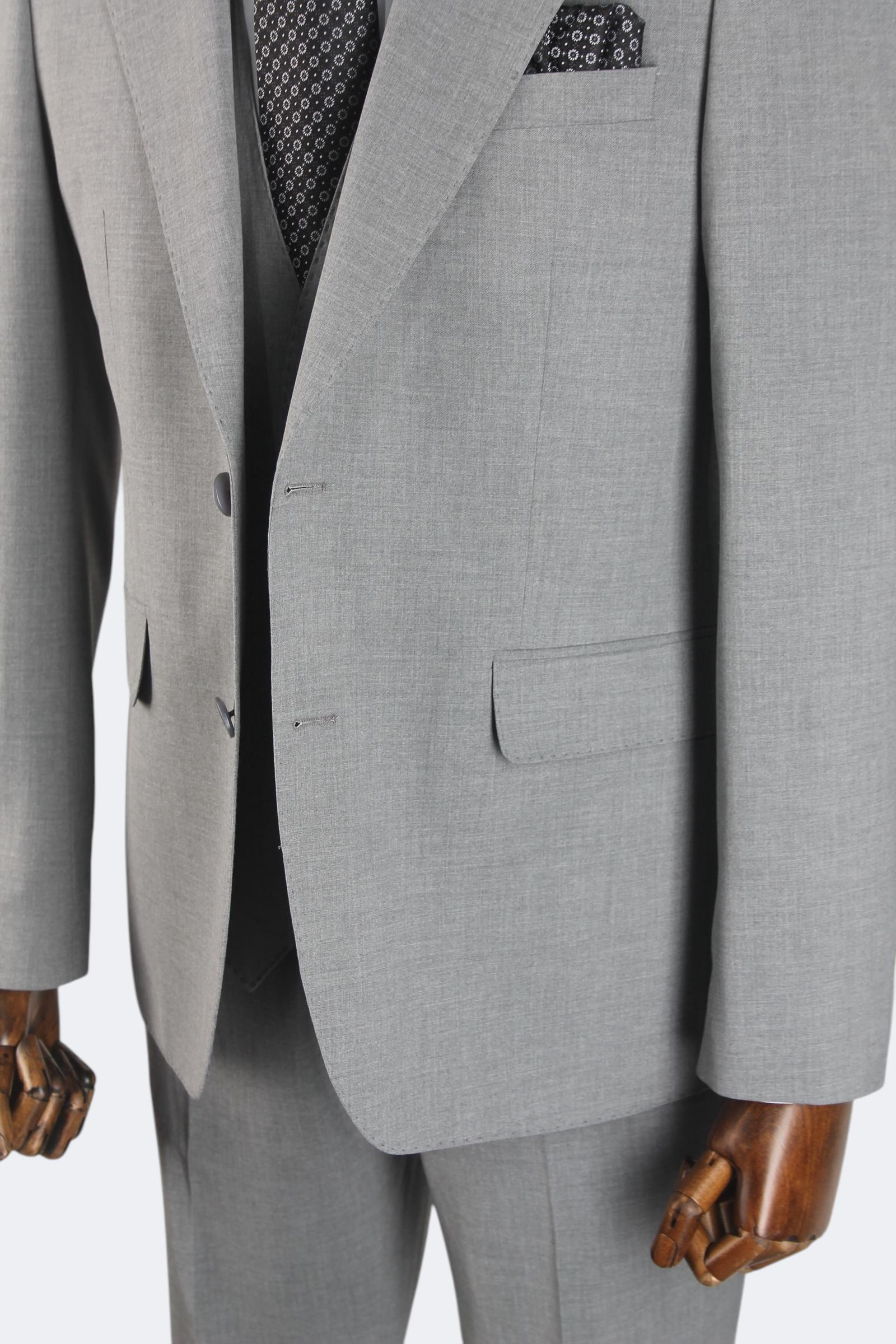 Erkek Slim Fit Gri Renk Yelekli Takım Elbise