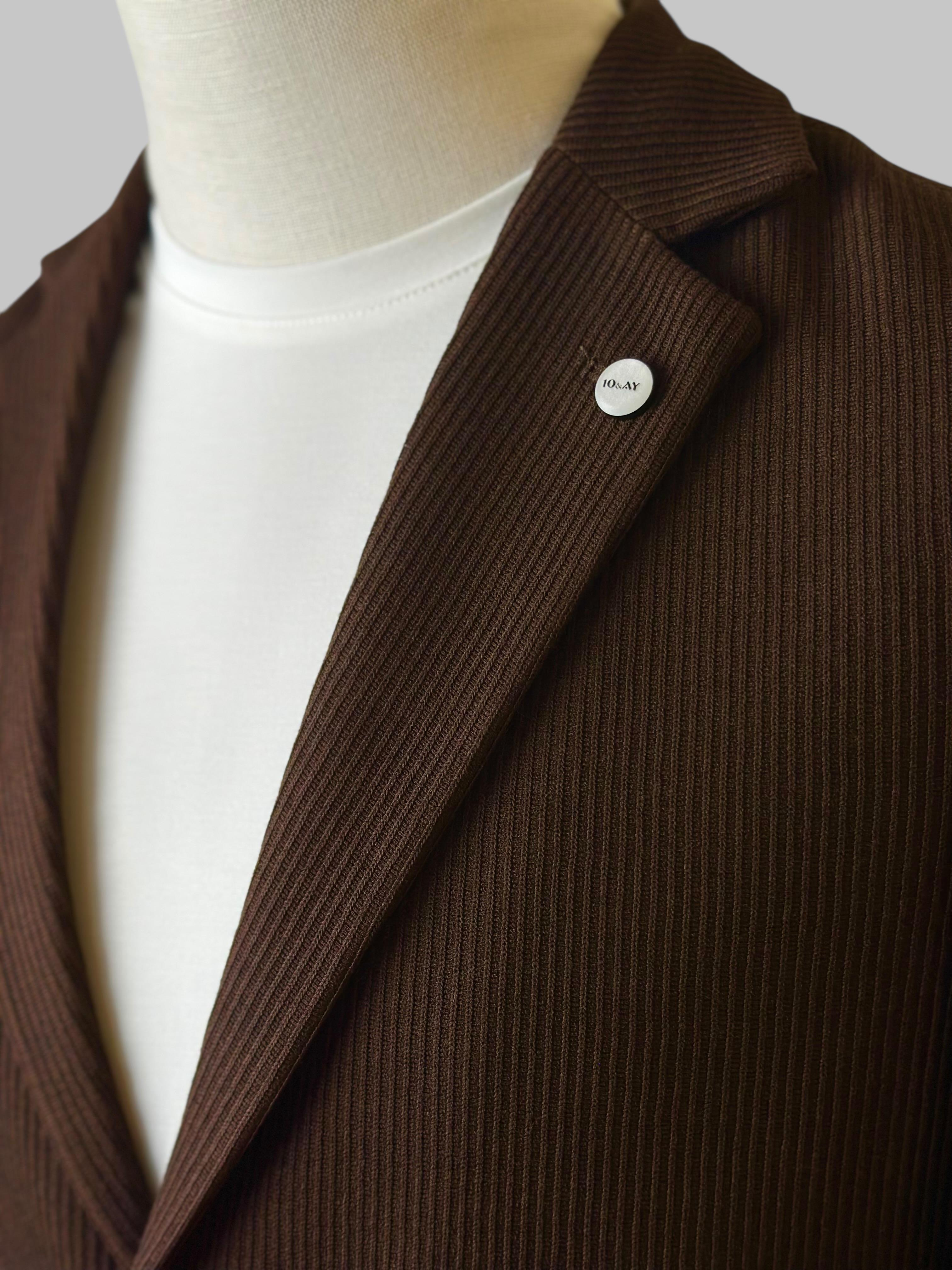 Erkek Slim Fit Kahverengi Fitilli Ceket