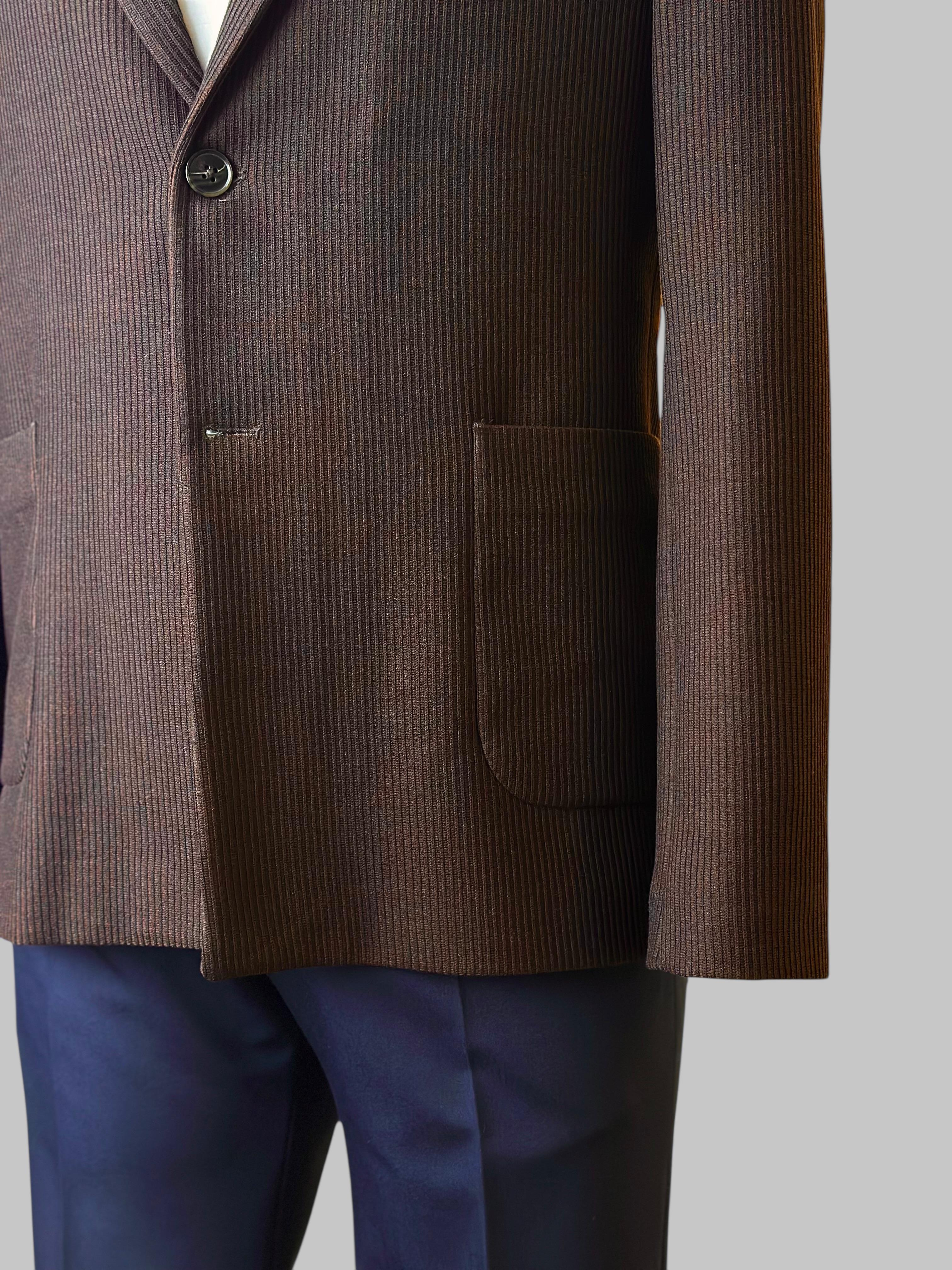Erkek Slim Fit Kahverengi Fitilli Ceket