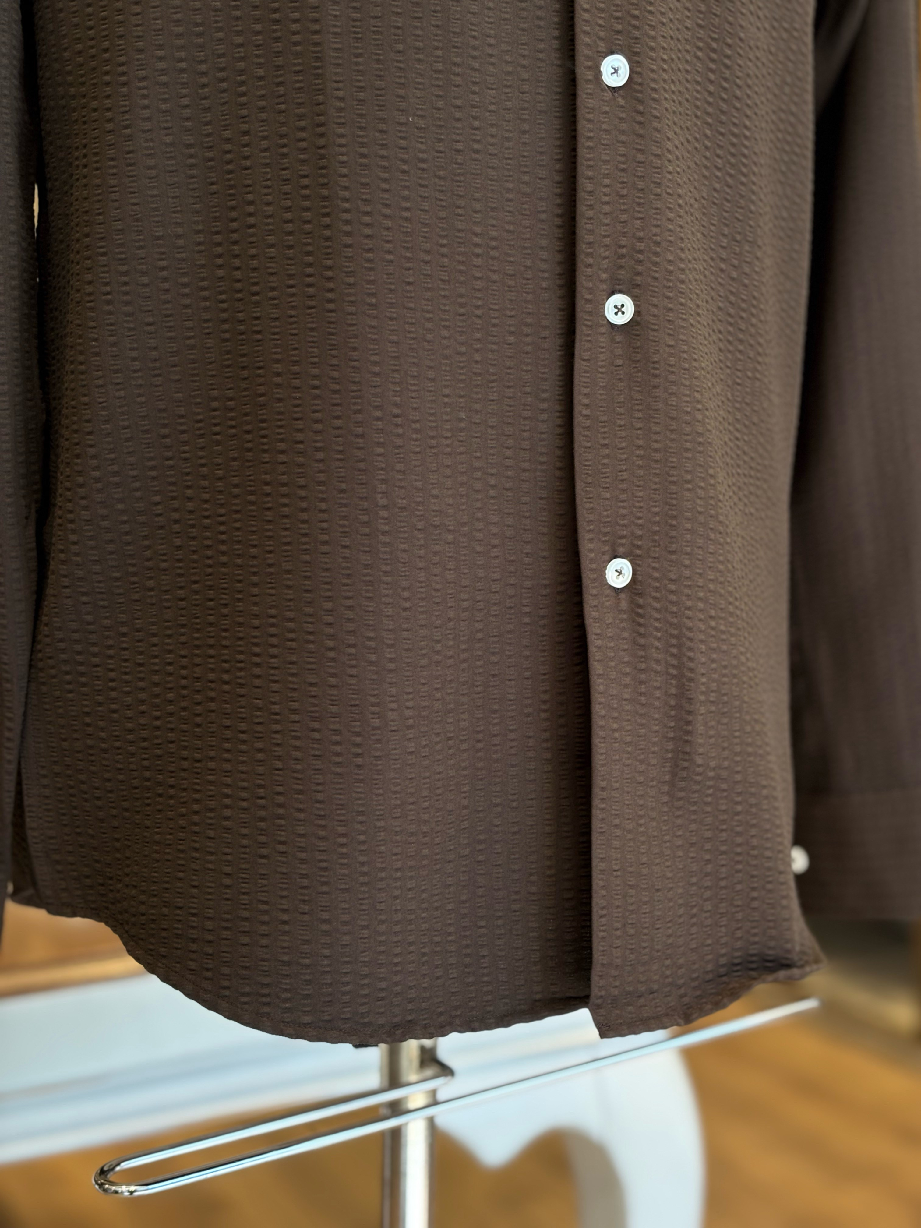 Erkek Slim Fit Kahverengi Gofre Gömlek