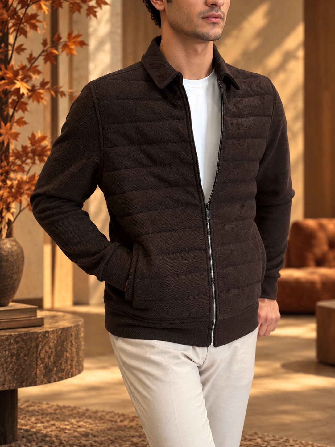 Erkek Slim Fit Kahverengi Mont