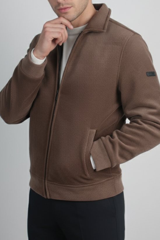 Erkek Slim Fit Kahverengi Polar Mont