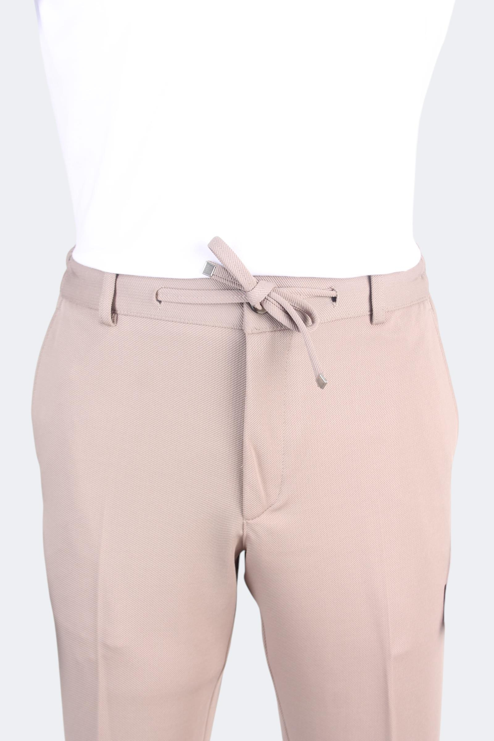 Erkek Slim Fit Krem Renk İpli Spor Takım Elbise