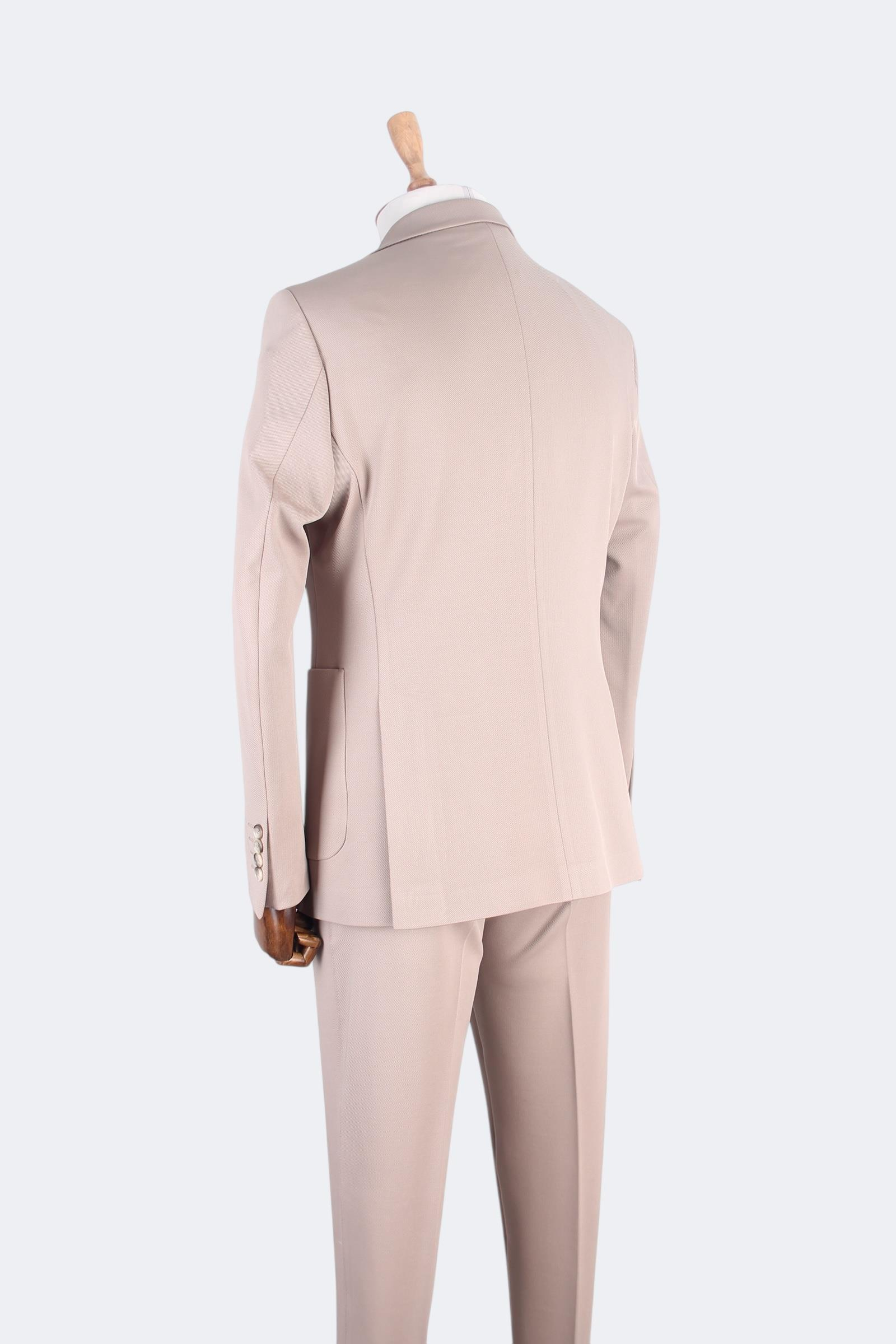 Erkek Slim Fit Krem Renk İpli Spor Takım Elbise