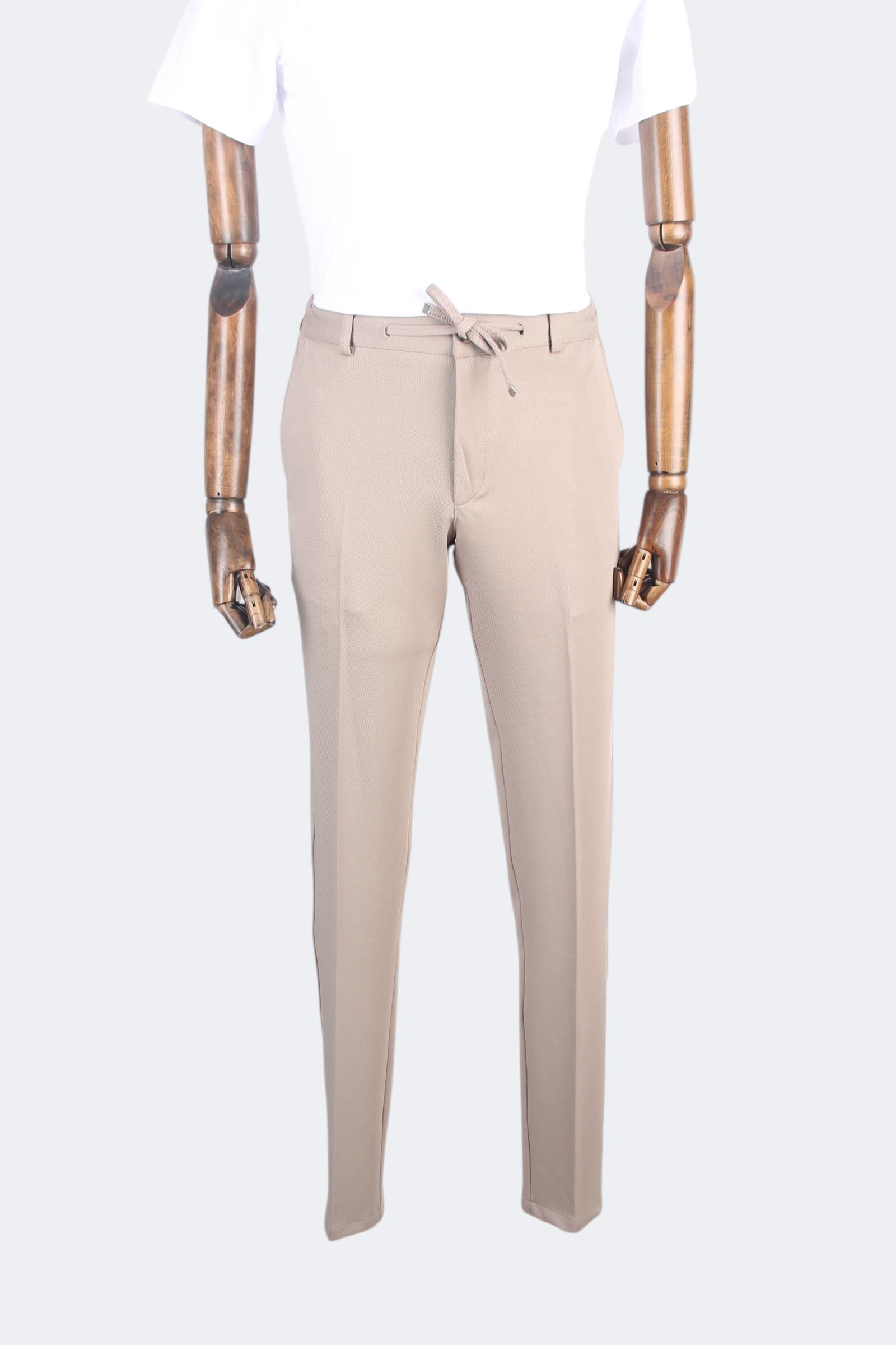 Erkek Slim Fit Krem Renk İpli Spor Takım Elbise