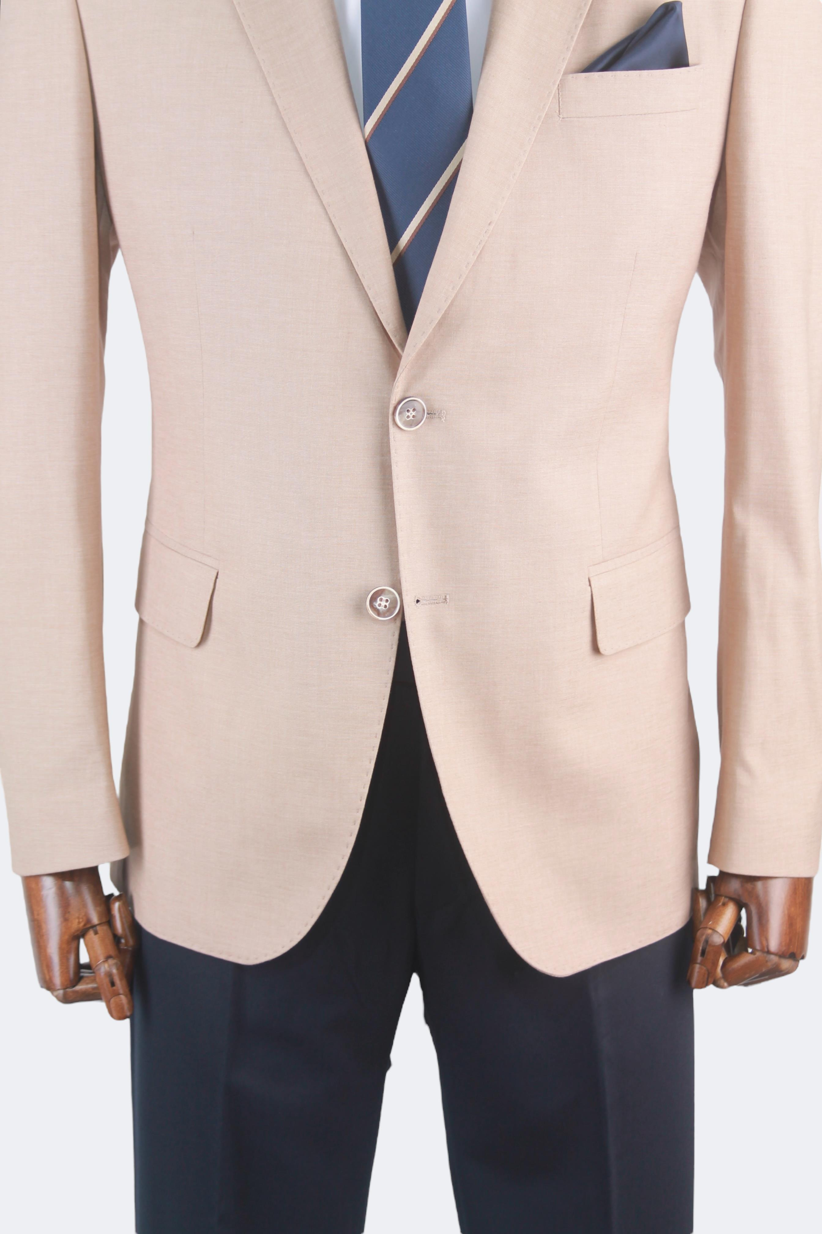 Erkek Slim Fit Krem Renk Keten Ceket