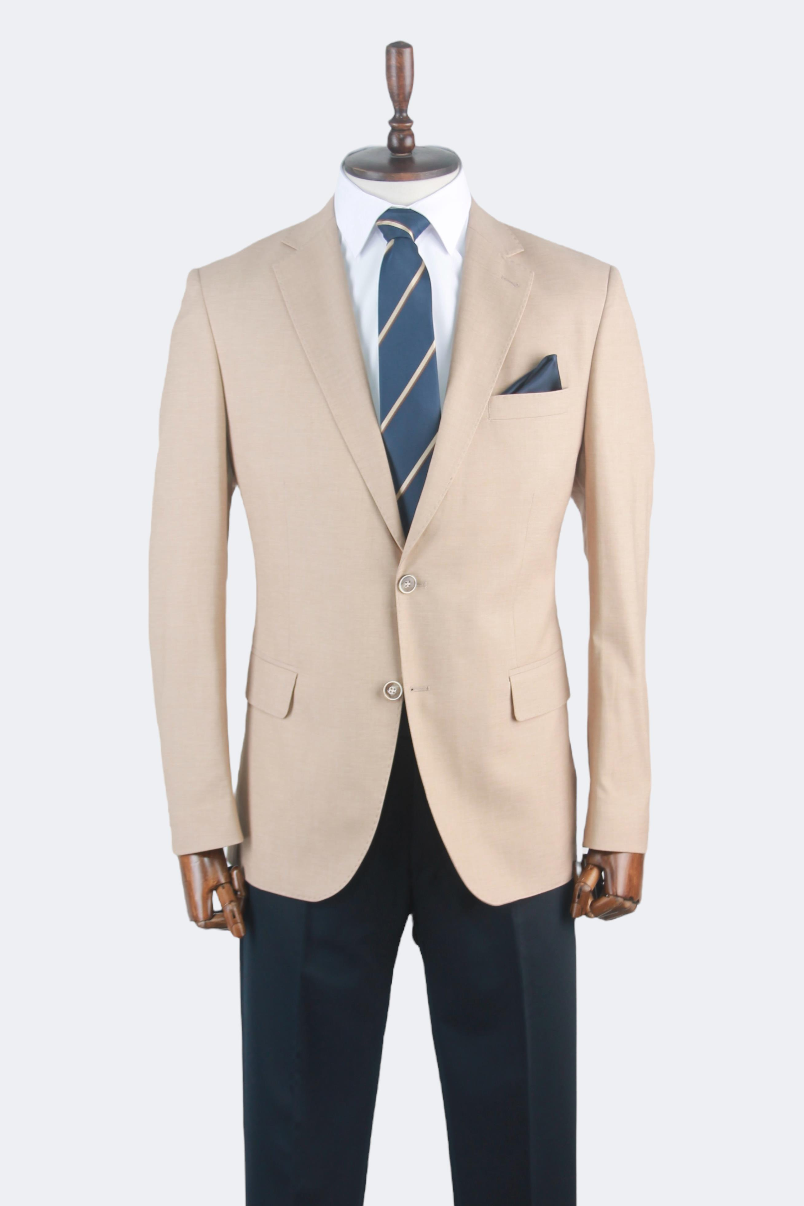 Erkek Slim Fit Krem Renk Keten Ceket