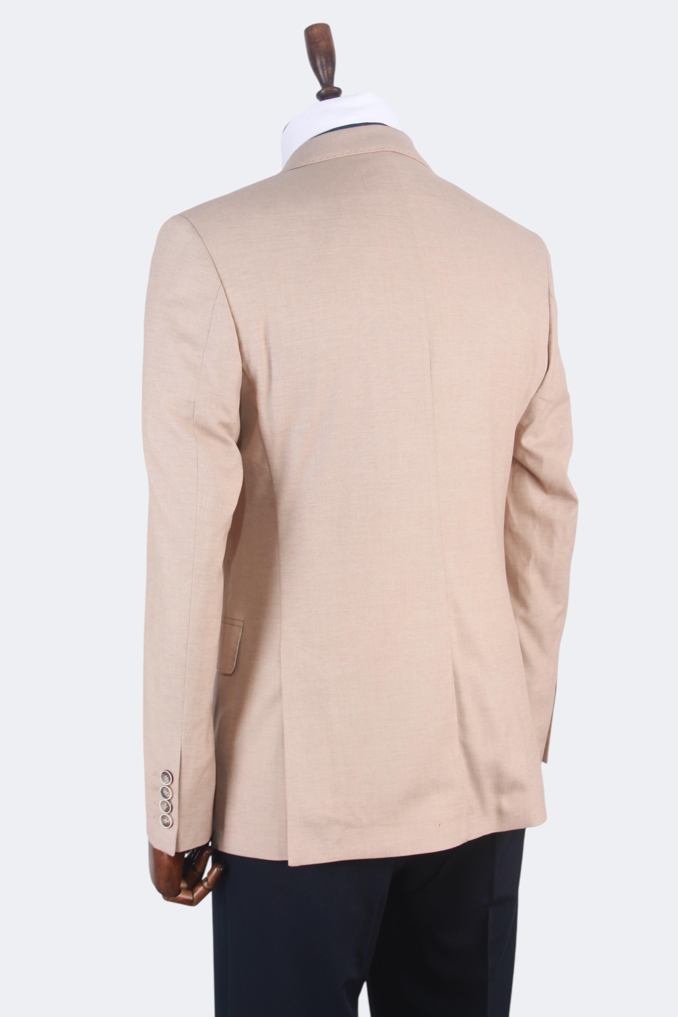Erkek Slim Fit Krem Renk Keten Ceket