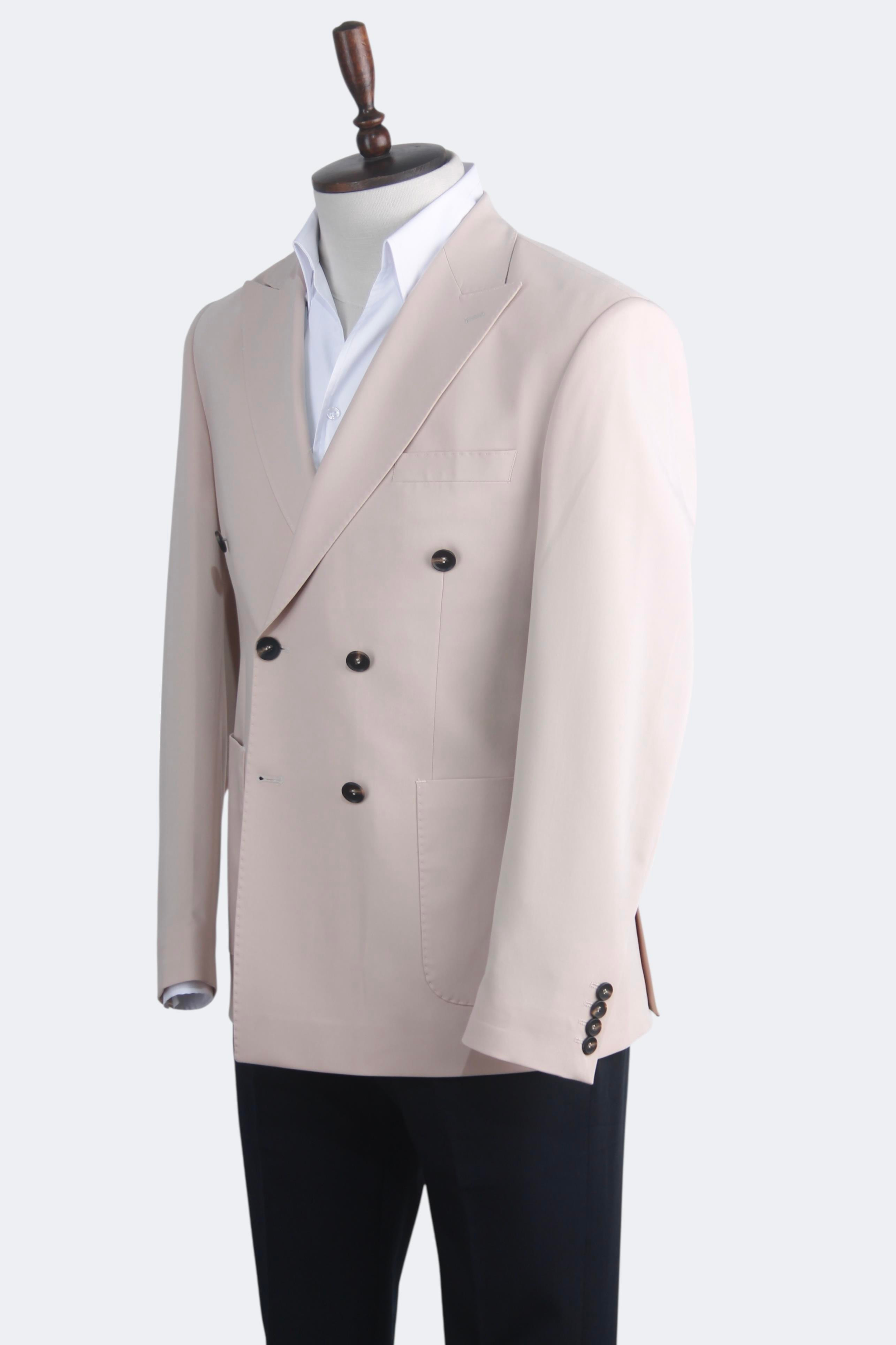 Erkek Slim Fit Krem Renk Kruvaze Ceket