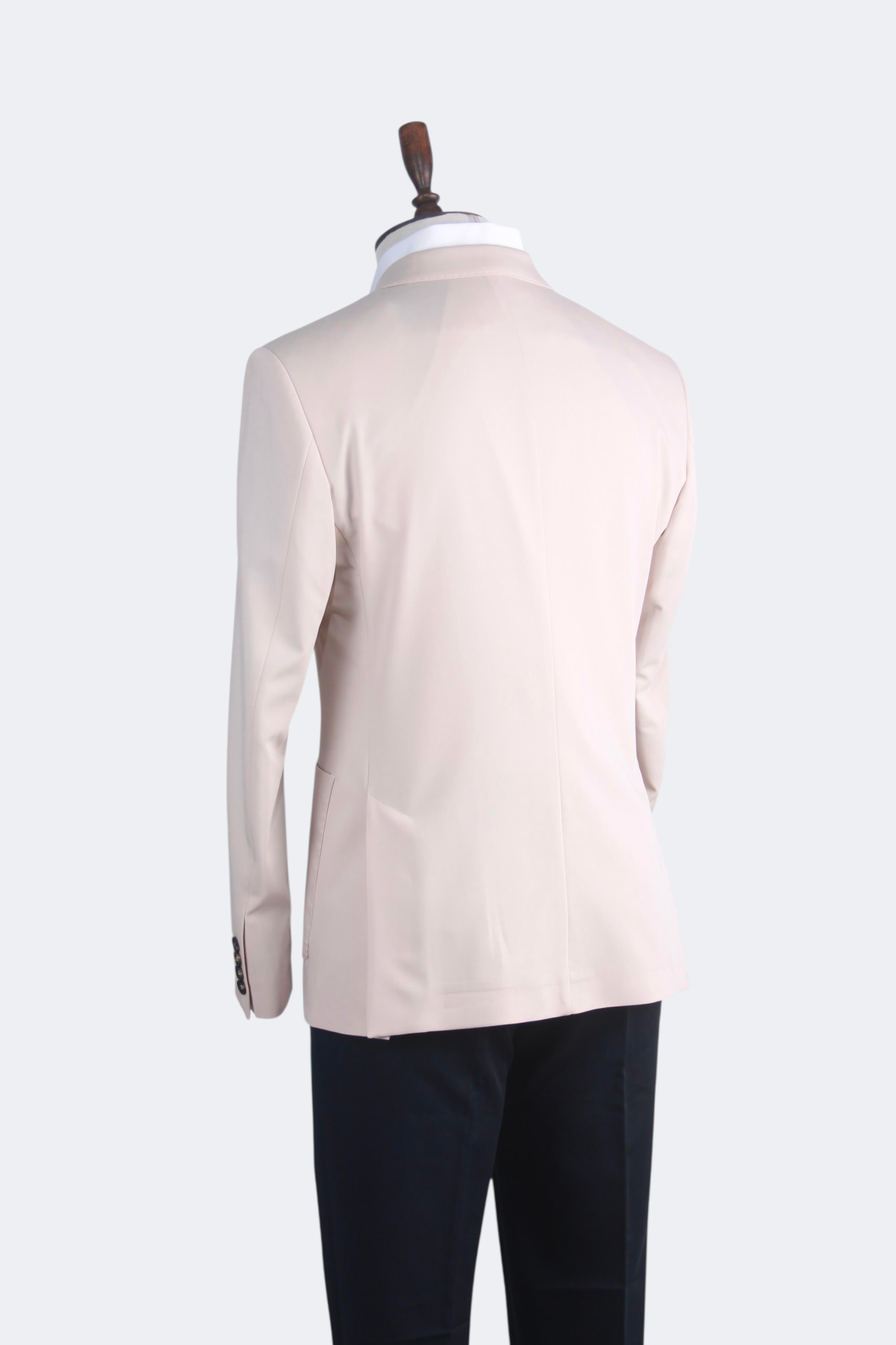 Erkek Slim Fit Krem Renk Kruvaze Ceket