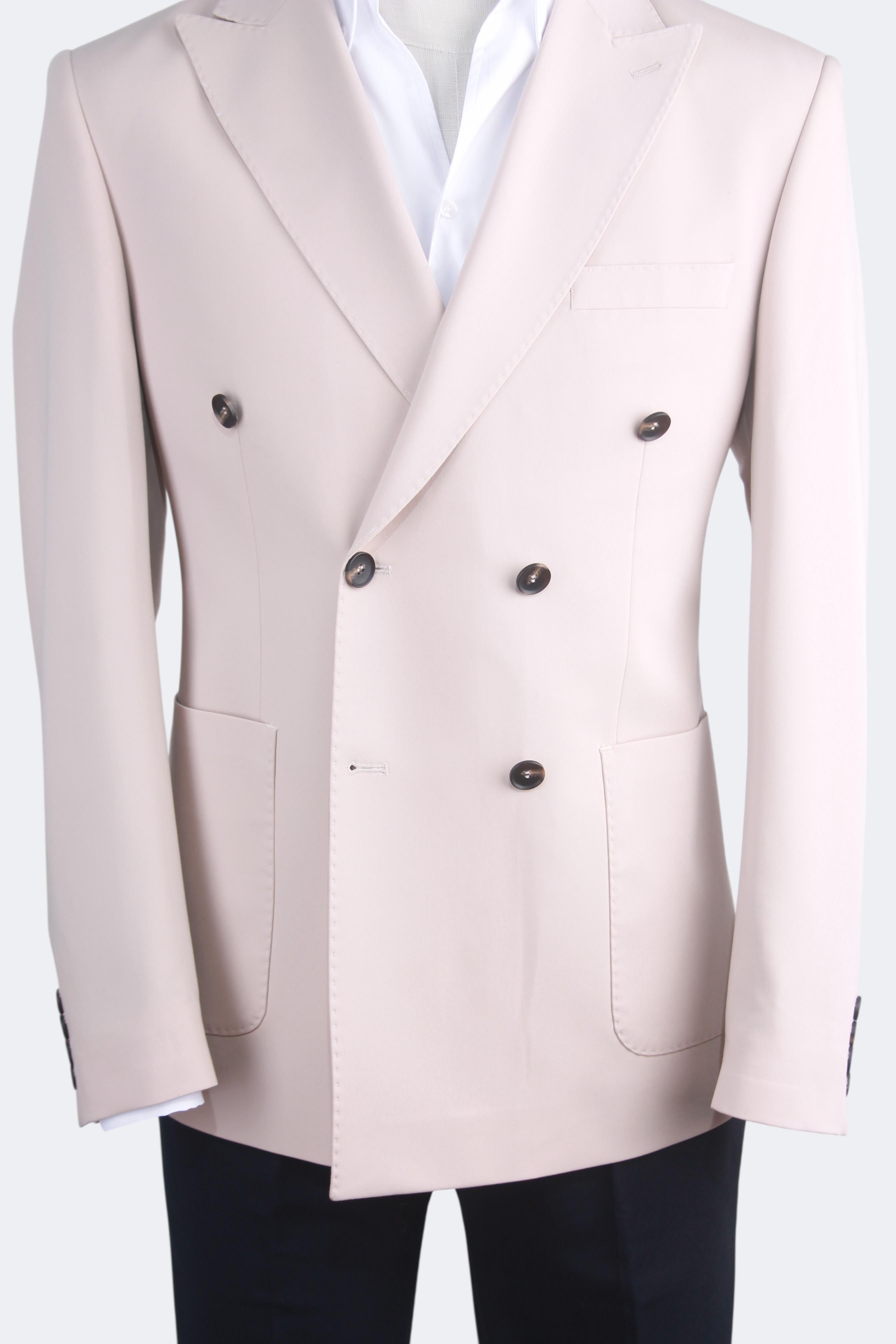Erkek Slim Fit Krem Renk Kruvaze Ceket