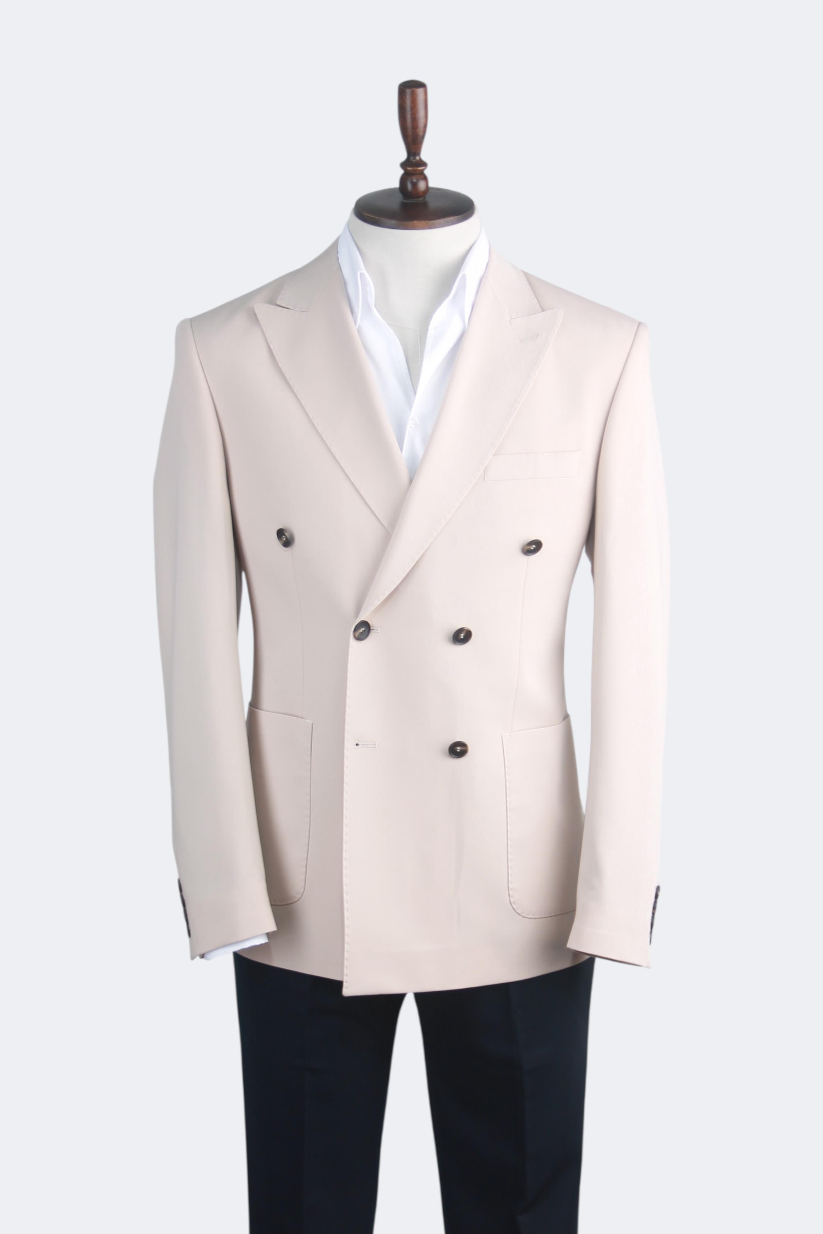 Erkek Slim Fit Krem Renk Kruvaze Ceket