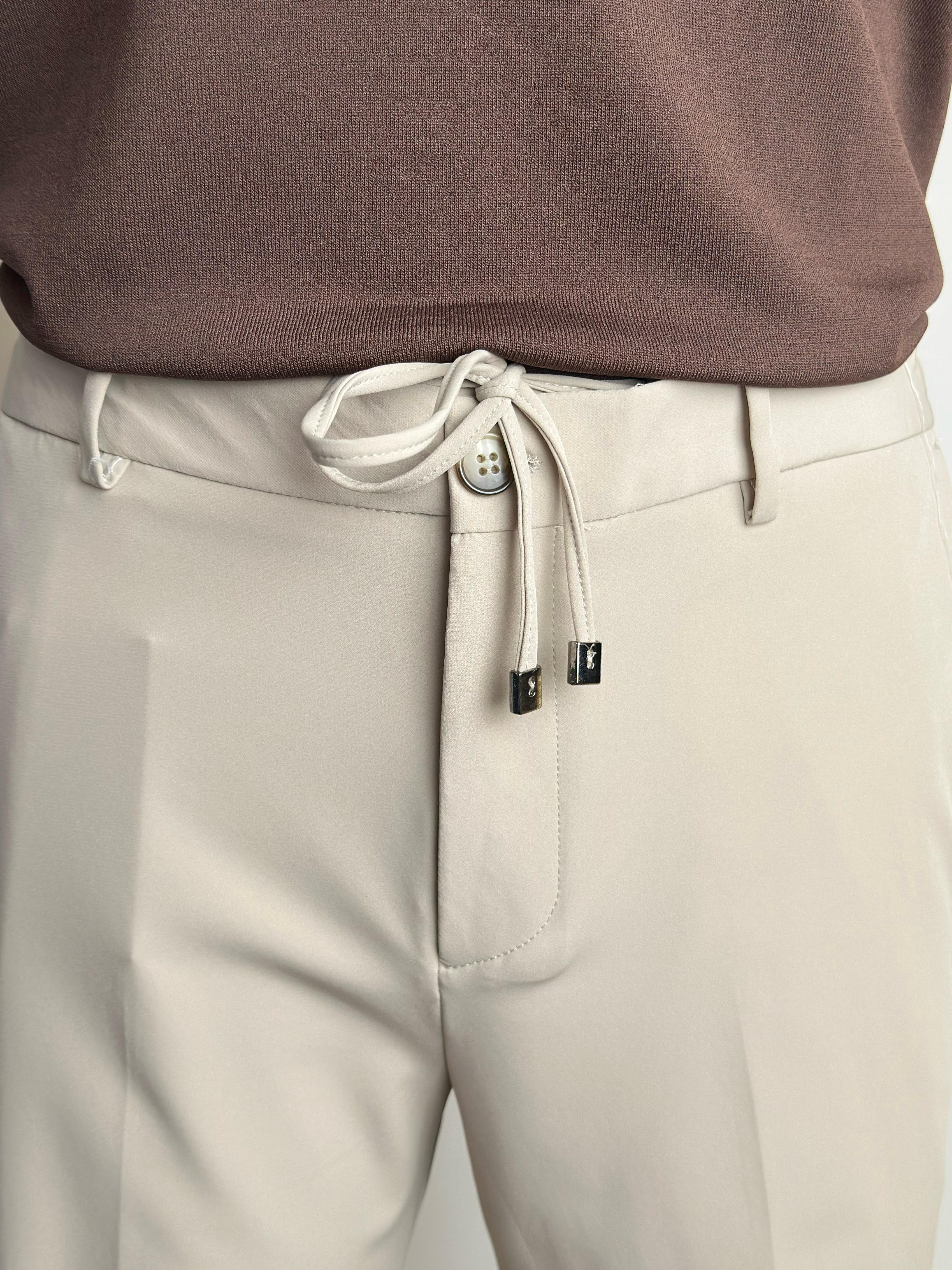 Erkek Slim Fit Krem Renk Polyamide Kumaş Jogger Pantolon
