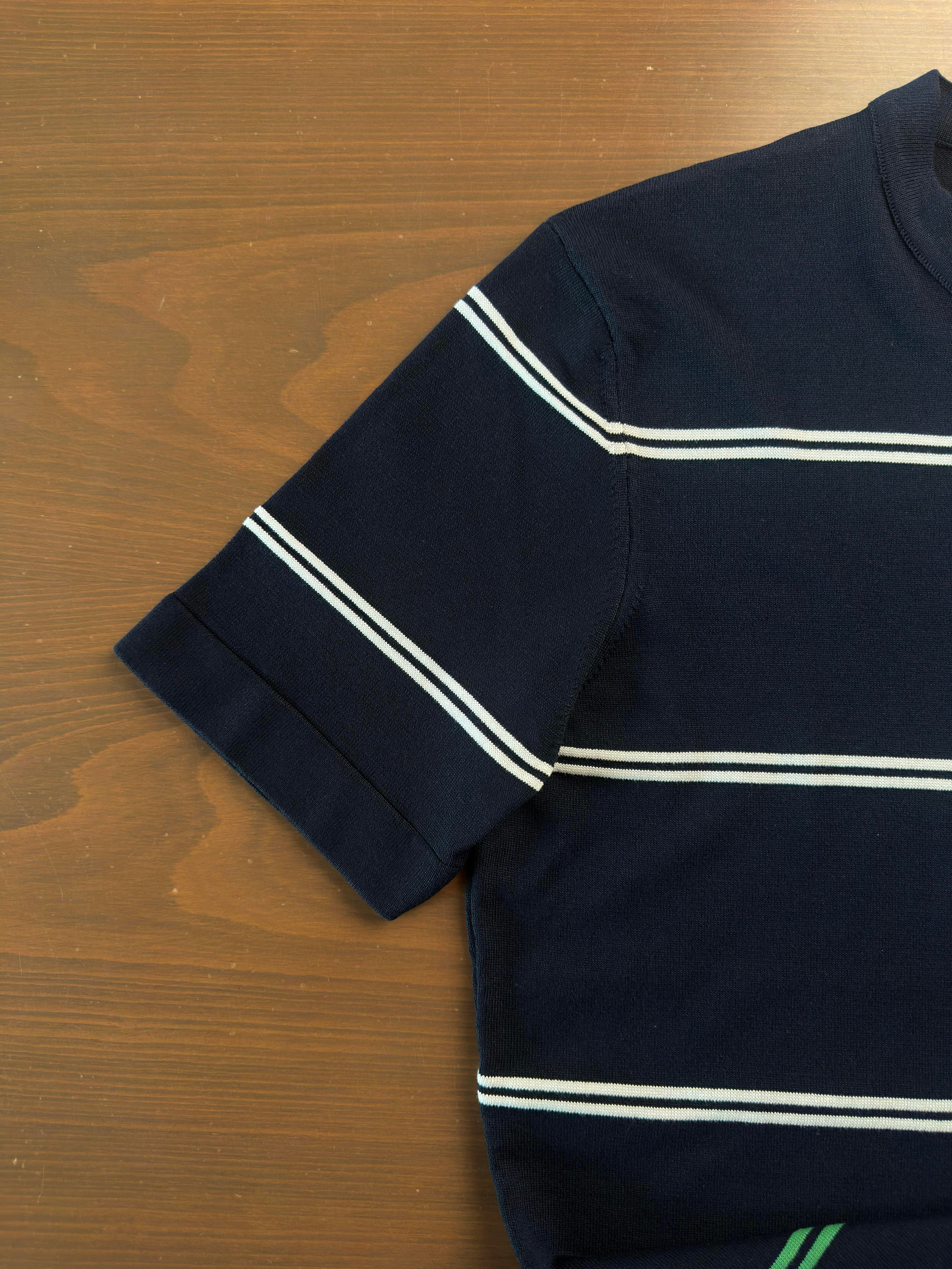 Erkek Slim Fit Lacivert Renk Çizgili Triko Tişört