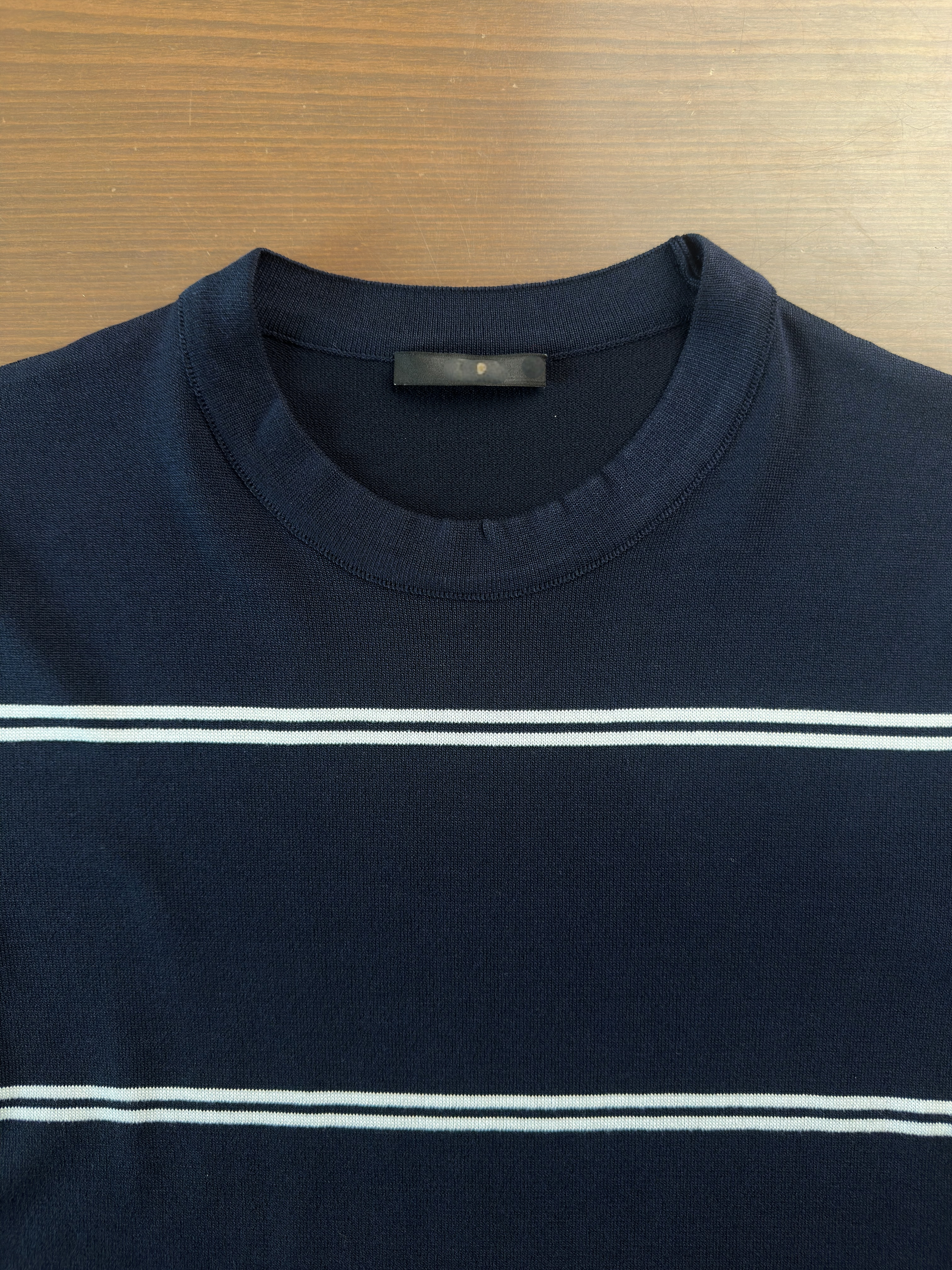 Erkek Slim Fit Lacivert Renk Çizgili Triko Tişört