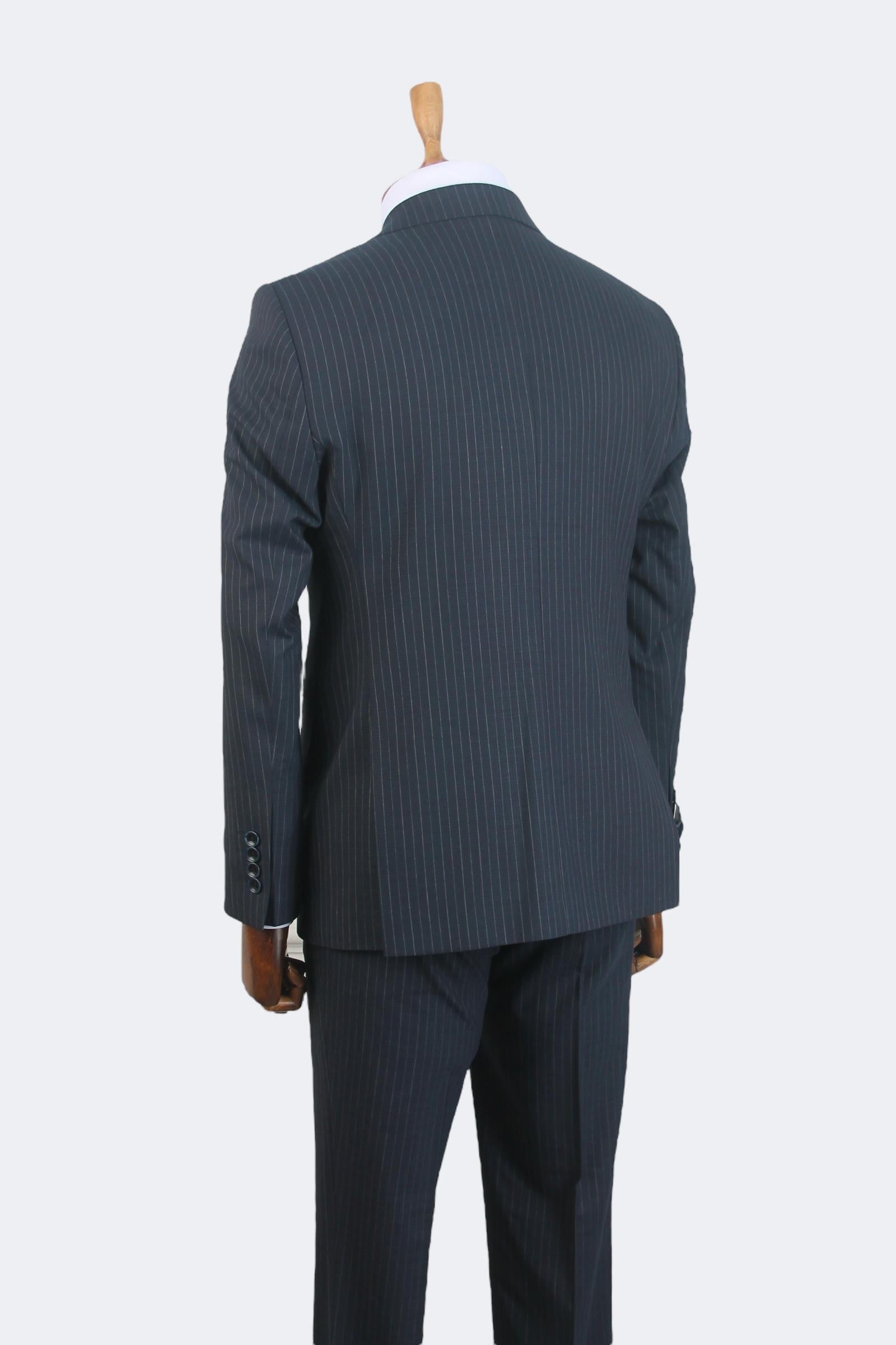 Erkek Slim Fit Lacivert Renk Çizgili Takım Elbise