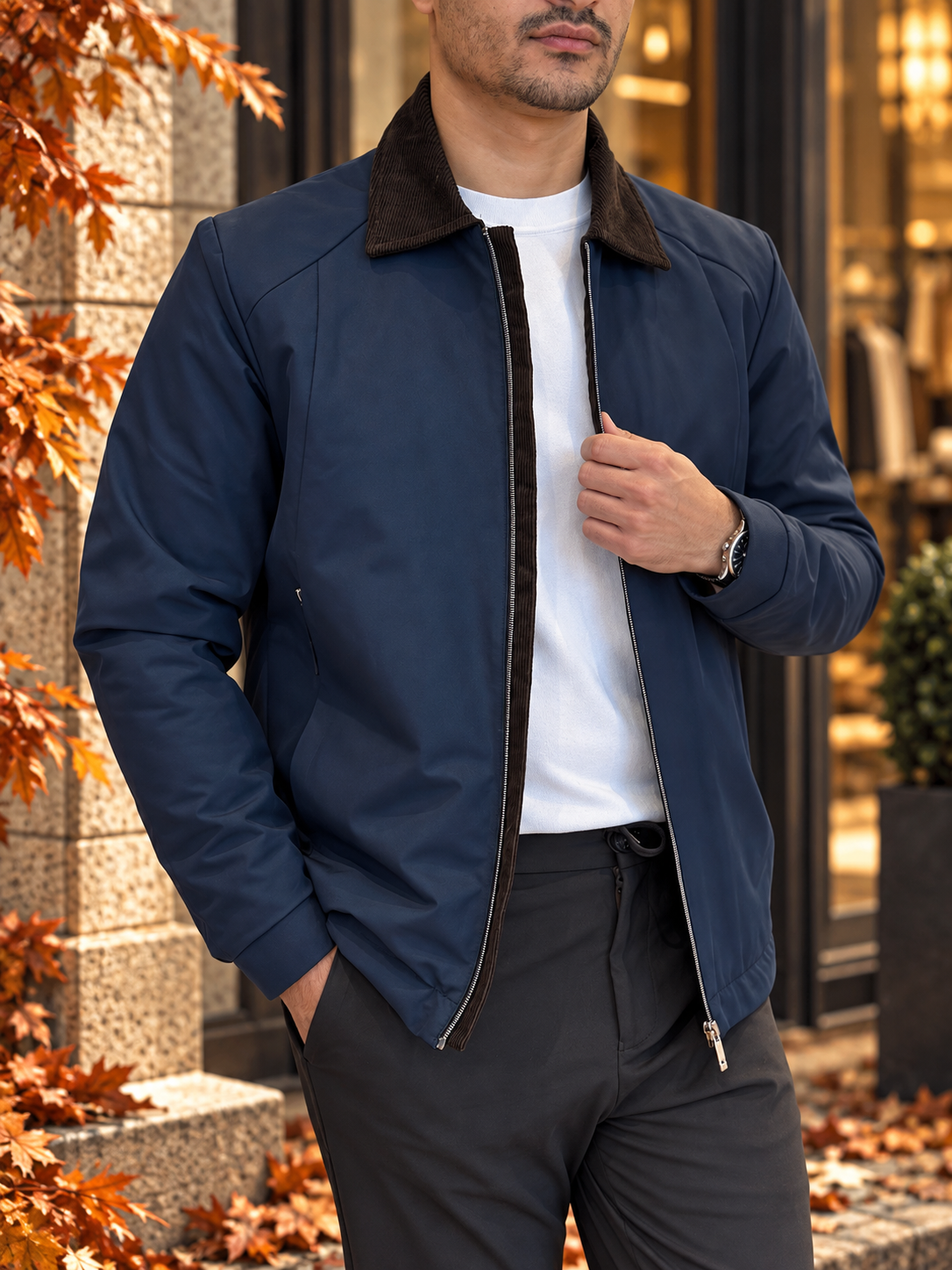 Erkek Slim Fit Lacivert Renk Dolgulu Mont