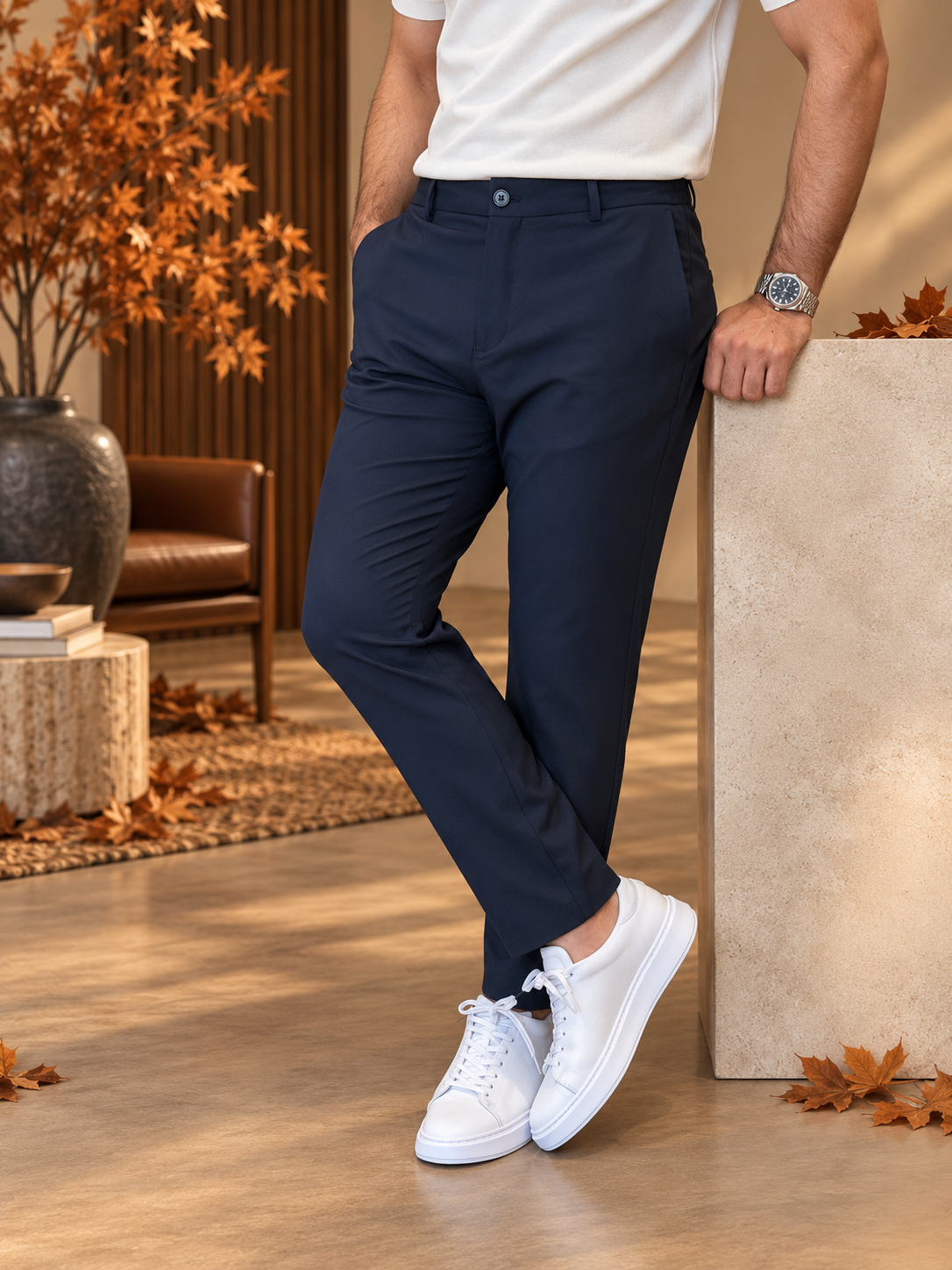 Erkek Slim Fit Lacivert Renk İpli Jogger Pantolon