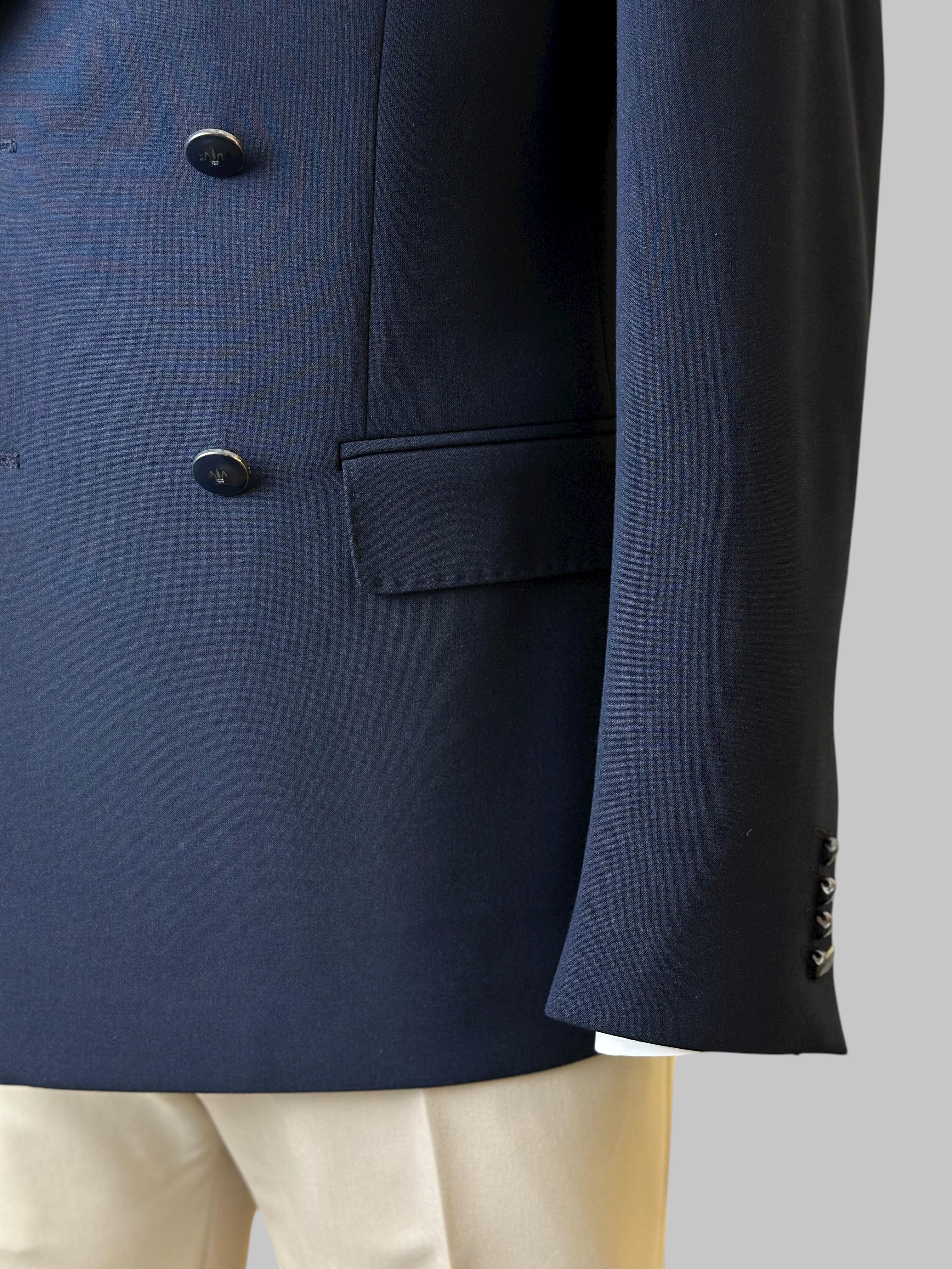 Erkek Slim Fit Lacivert Renk Kruvaze Tek Ceket
