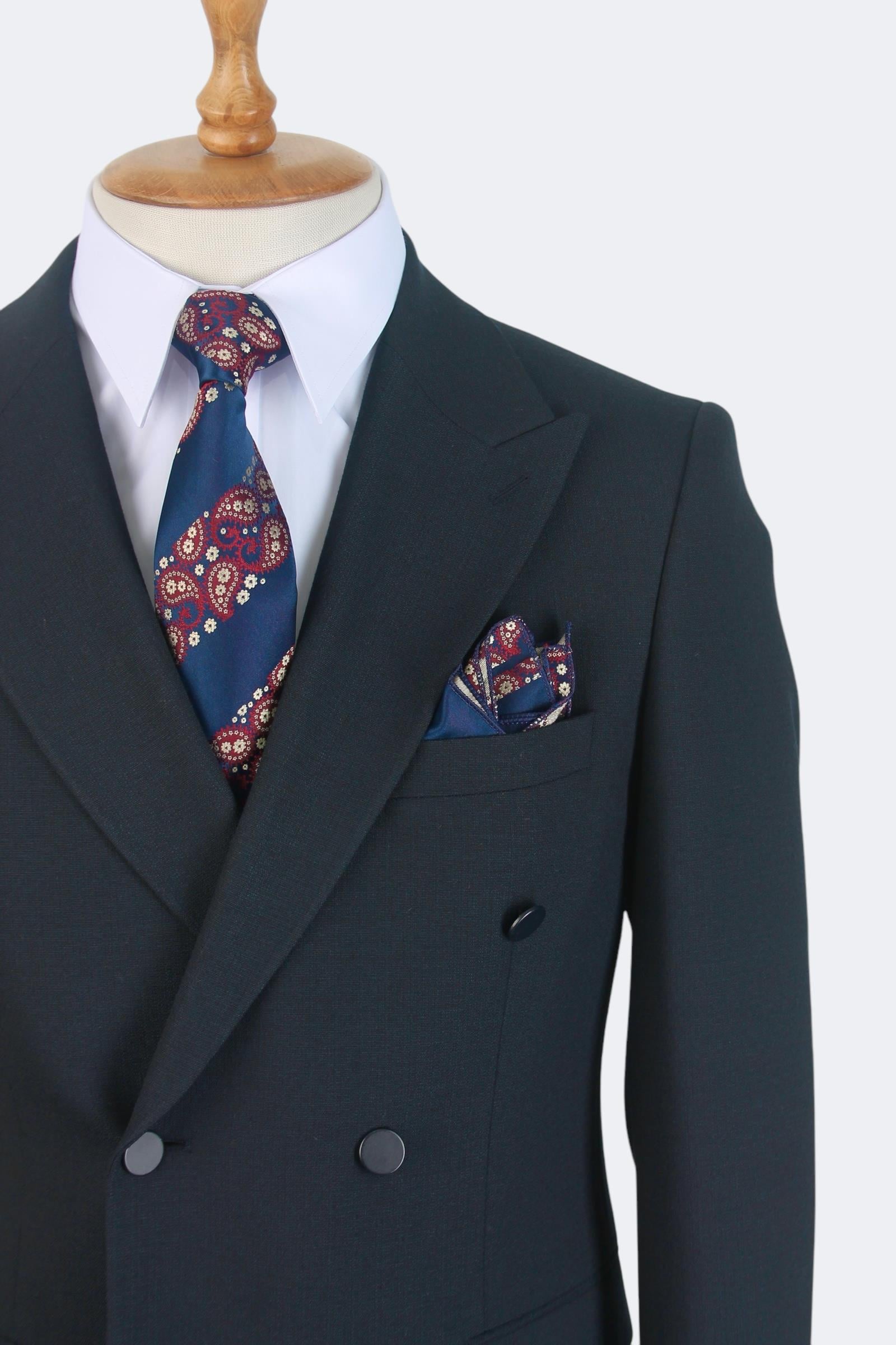 Erkek Slim Fit Lacivert Renk Kruvaze Takım Elbise