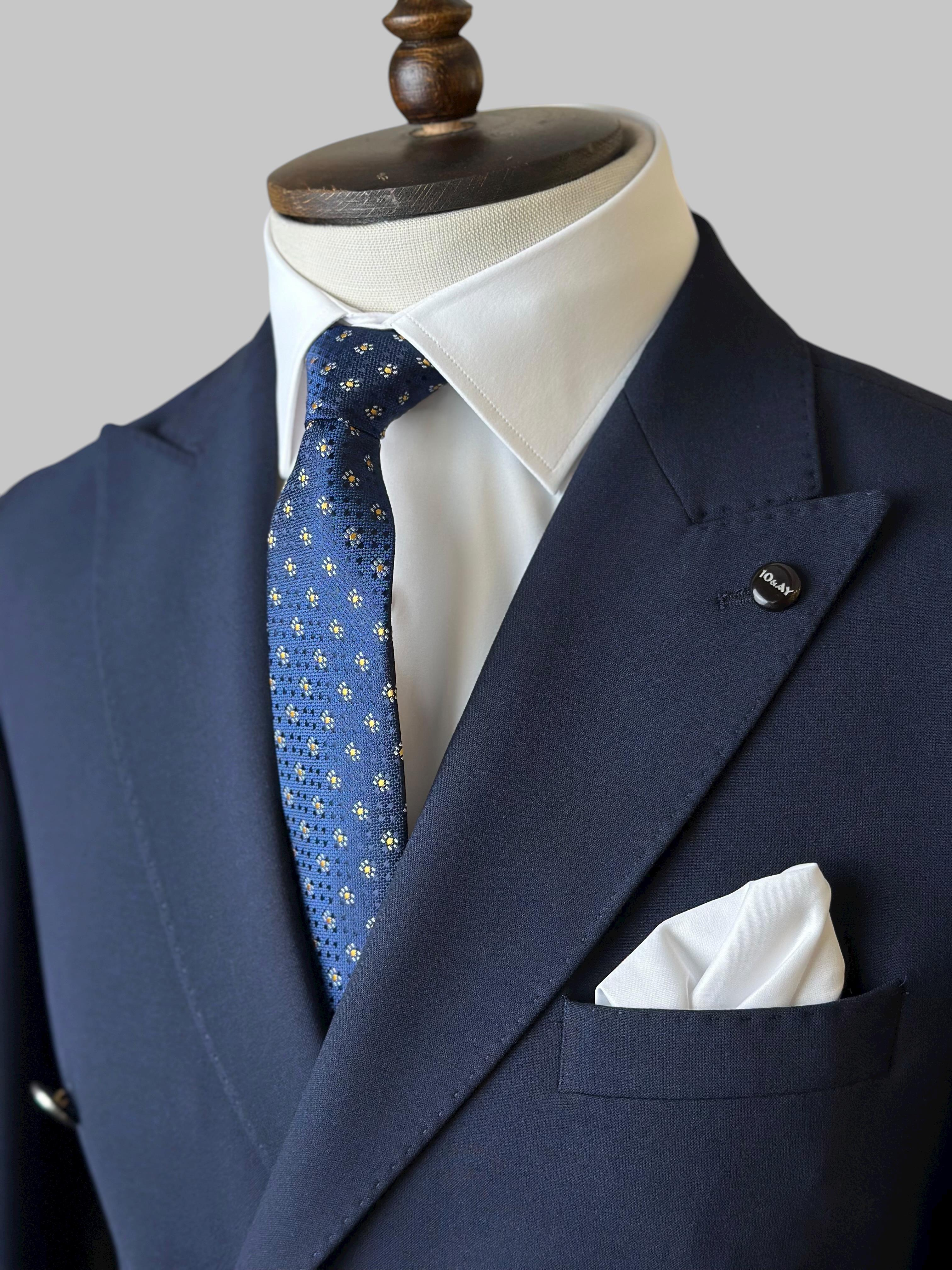 Erkek Slim Fit Lacivert Renk Kruvaze Tek Ceket