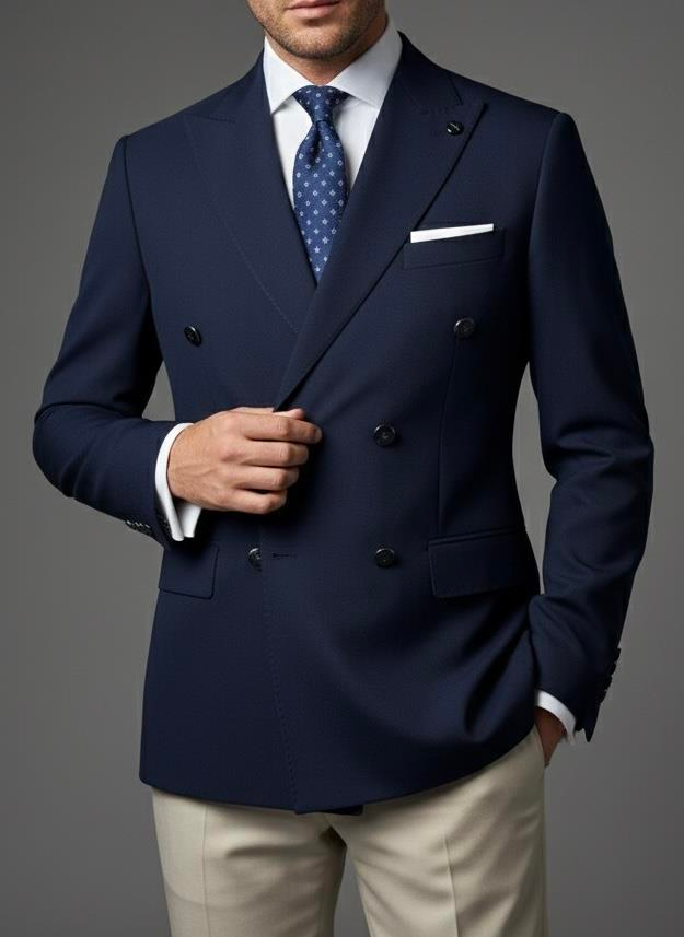 Erkek Slim Fit Lacivert Renk Kruvaze Tek Ceket