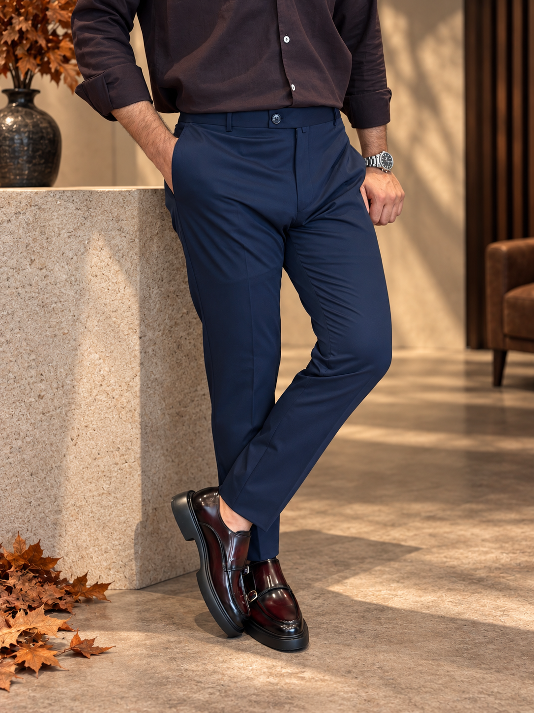 Erkek Slim Fit Lacivert Renk Kumaş Pantolon