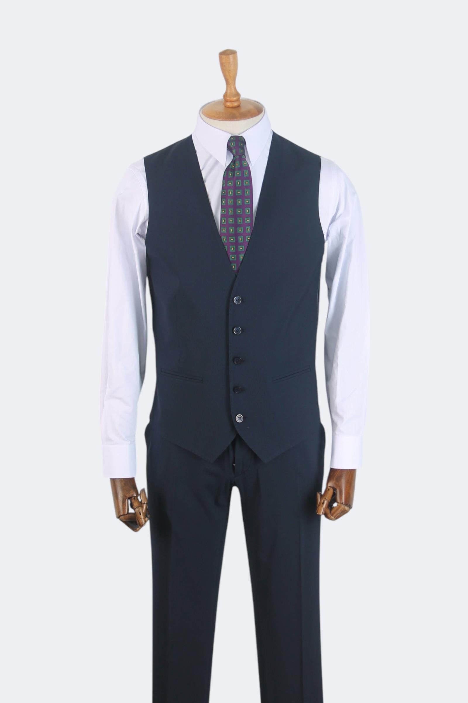 Erkek Slim Fit Lacivert Renk Yelekli Takım Elbise