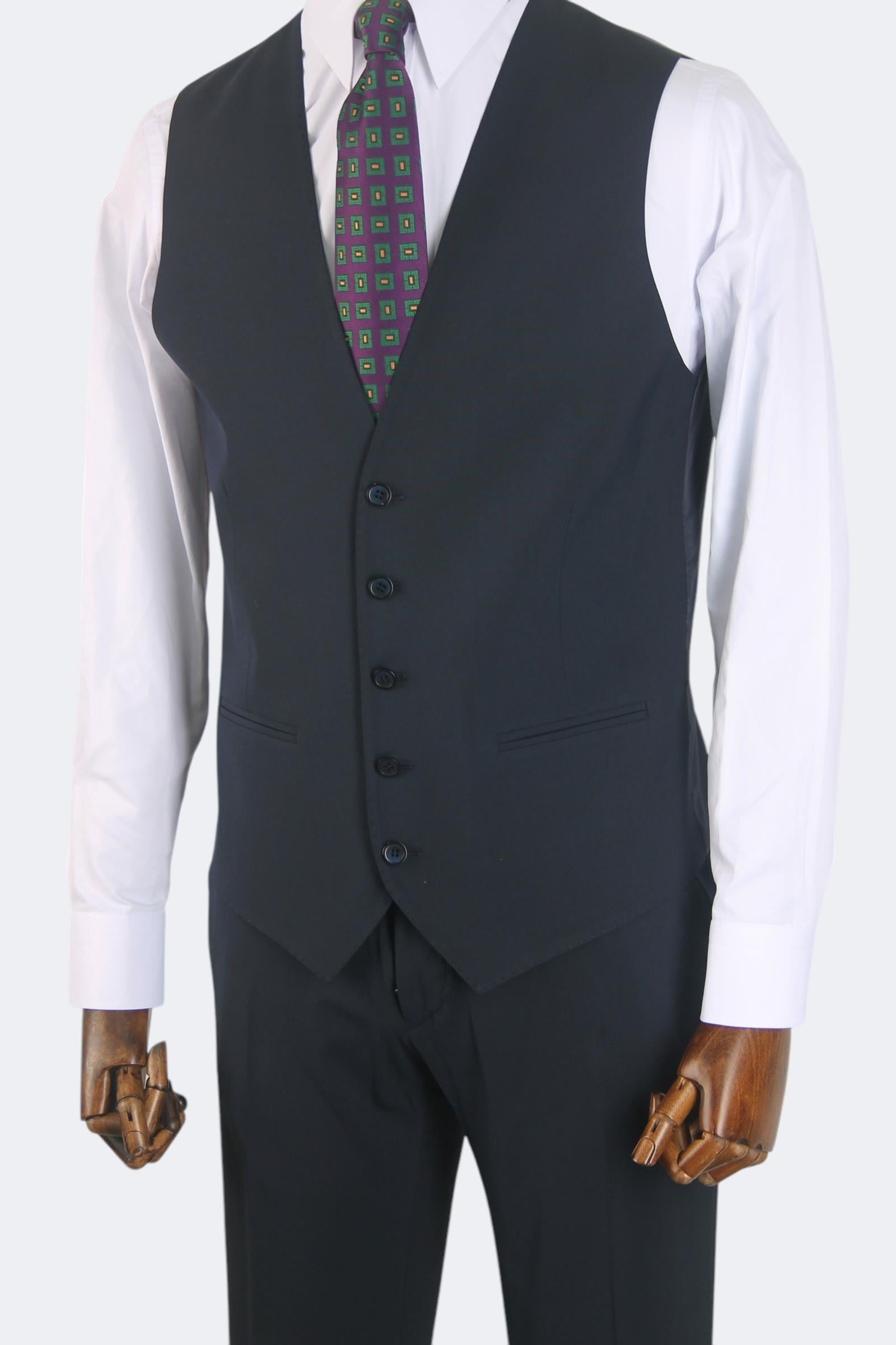 Erkek Slim Fit Lacivert Renk Yelekli Takım Elbise