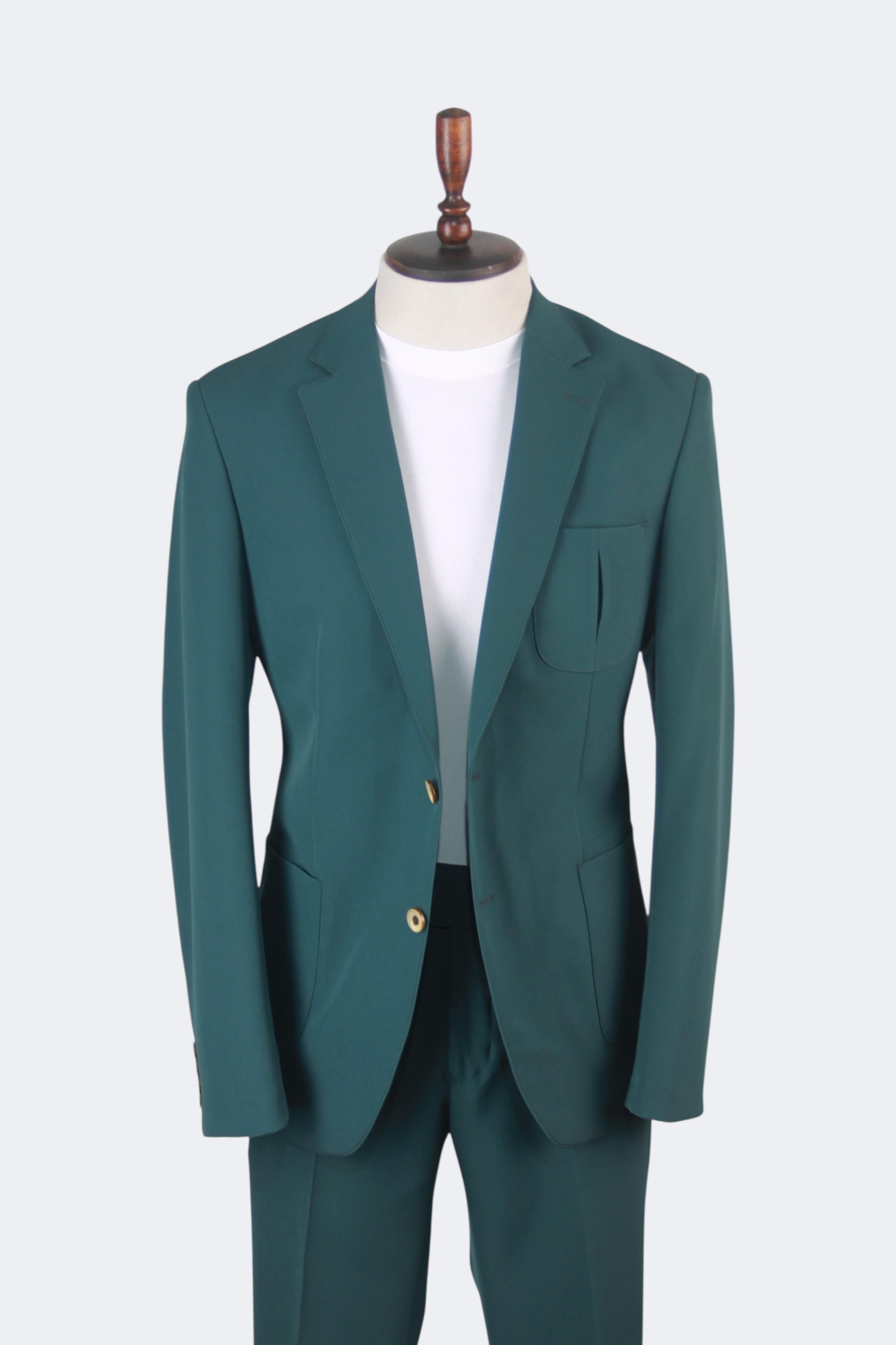 Erkek Slim Fit Petrol Yeşil Renk Takım Elbise