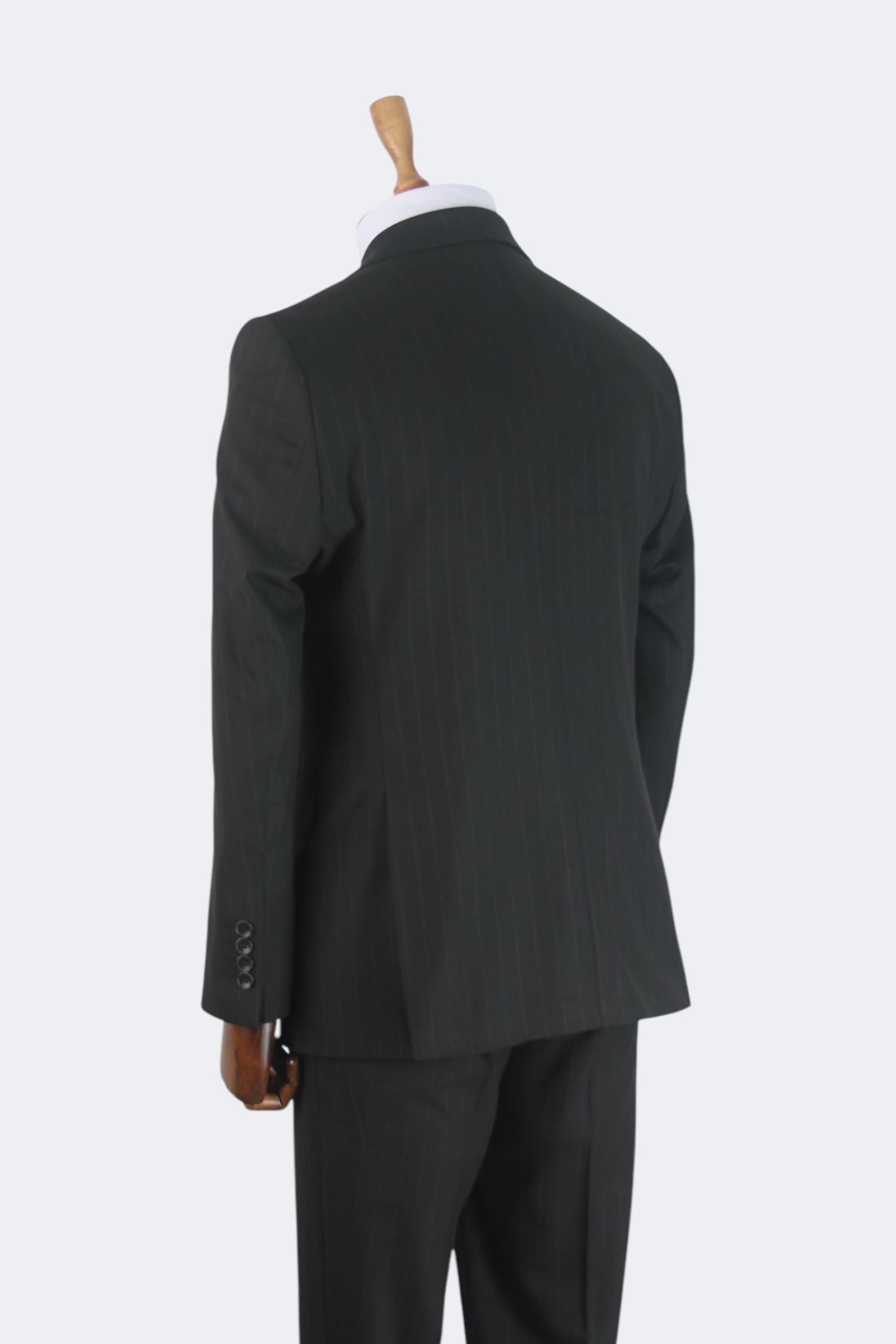 Erkek Slim Fit Siyah Renk Çizgili Kruvaze Takım Elbise