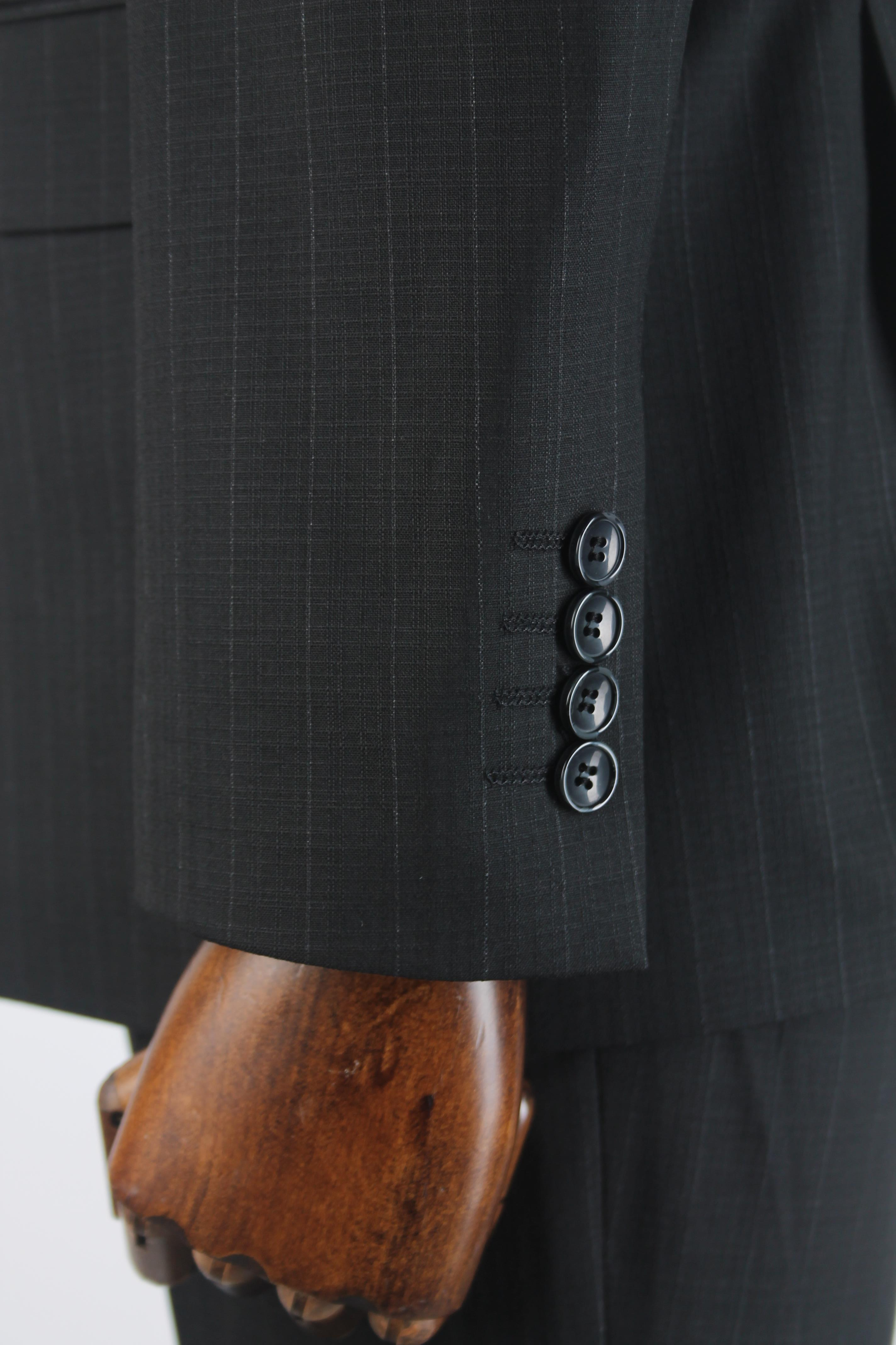 Erkek Slim Fit Siyah Renk Çizgili Kruvaze Takım Elbise