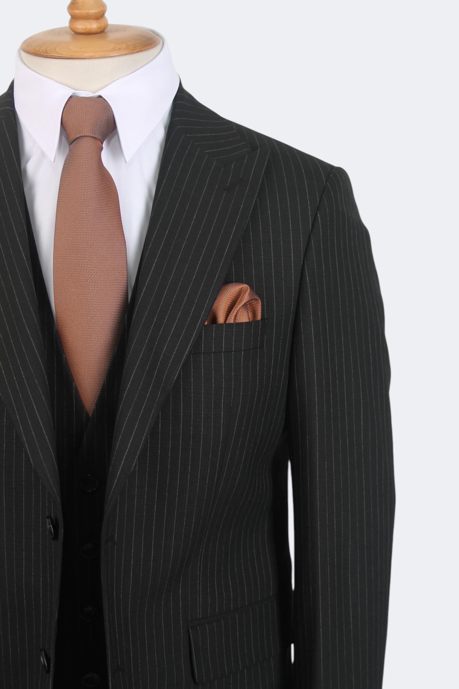 Erkek Slim Fit Siyah Renk Çizgili Takım Elbise