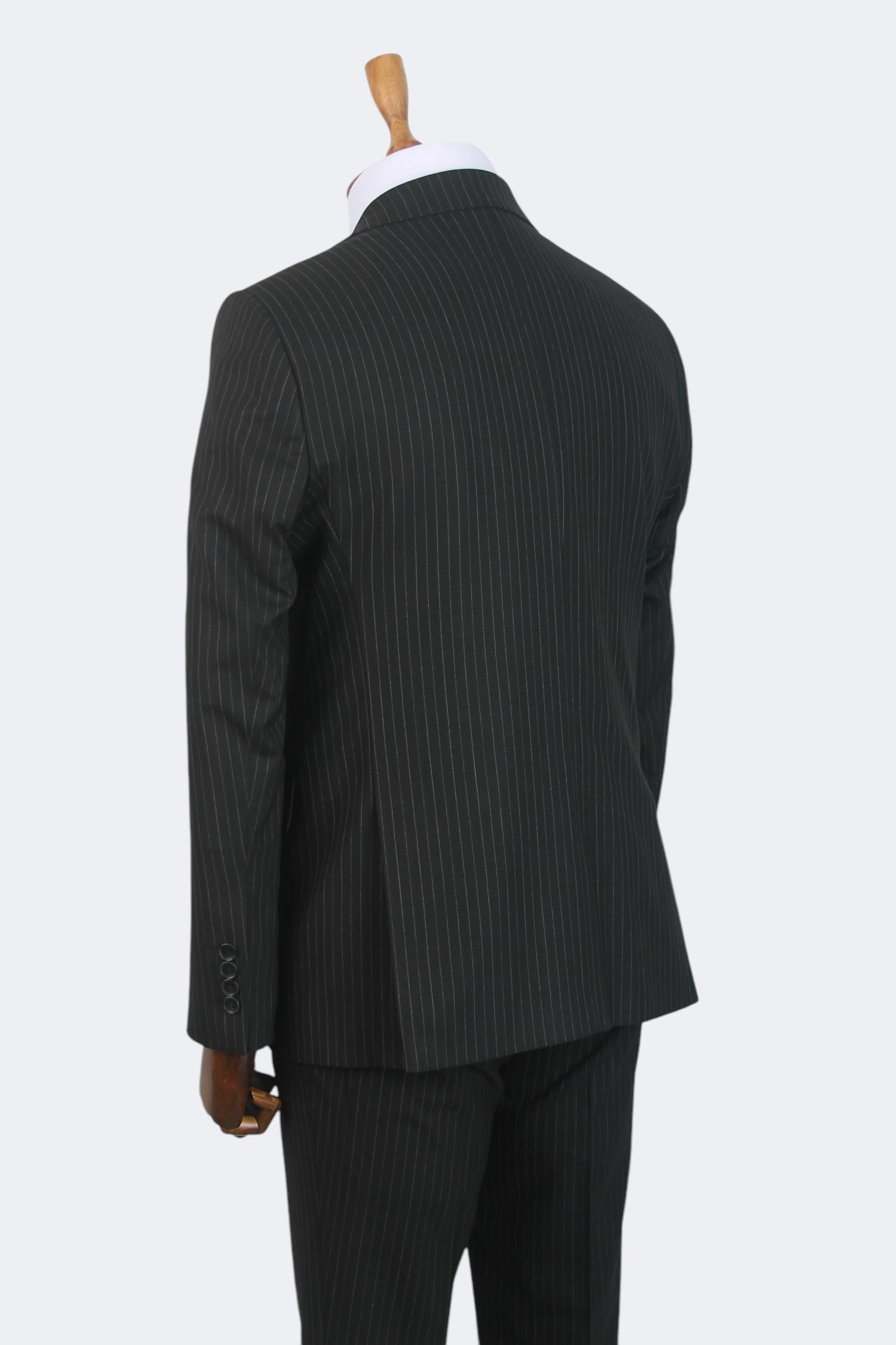 Erkek Slim Fit Siyah Renk Çizgili Takım Elbise