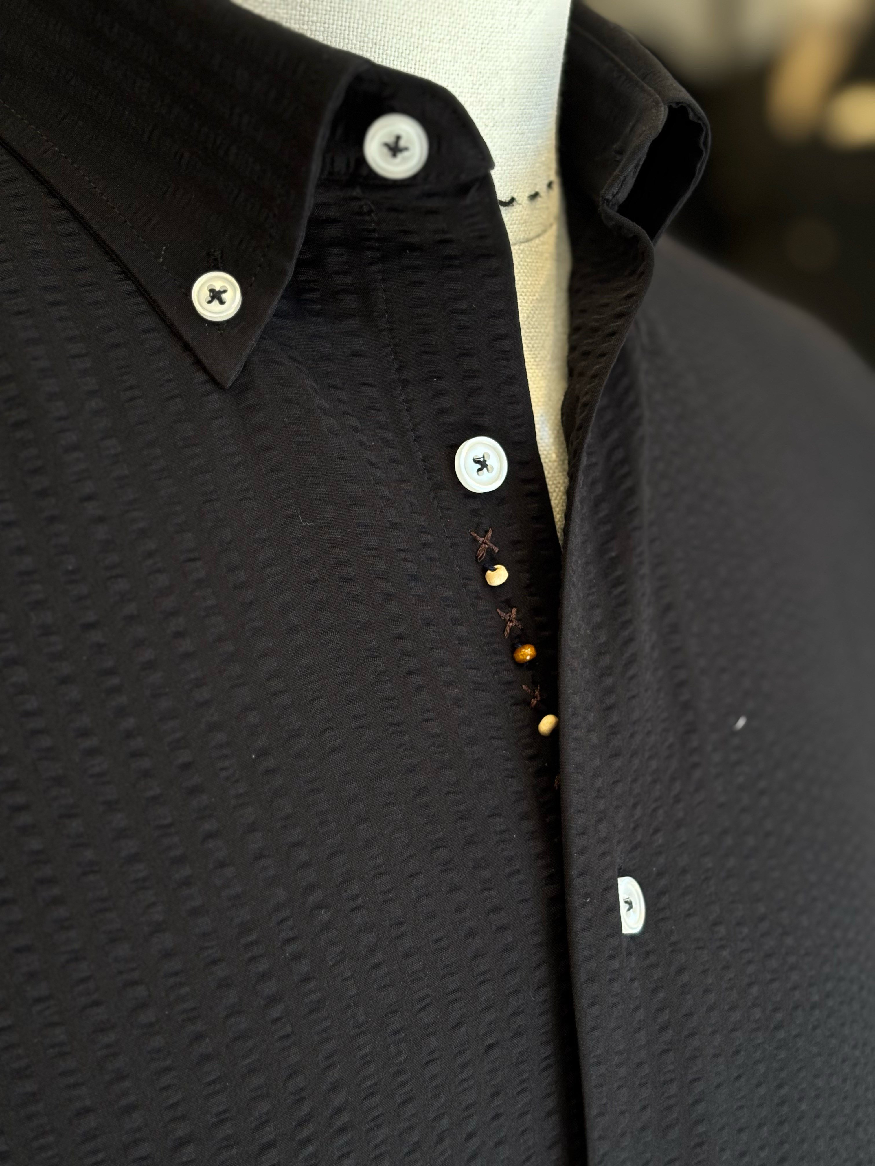 Erkek Slim Fit Siyah Renk Gofre Gömlek
